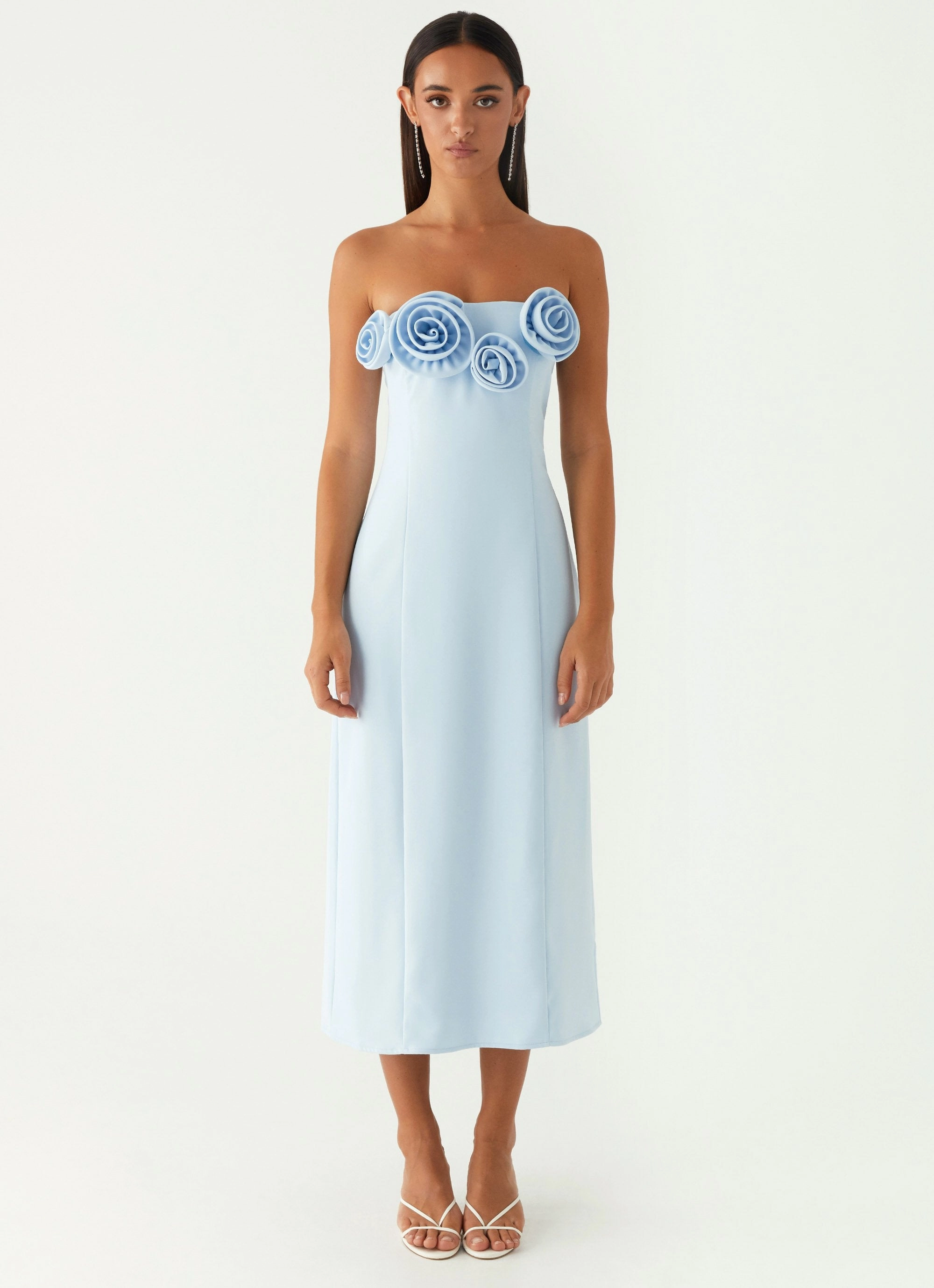 Comfy and Cozy Soft color Patsie Strapless Midi Dress - Blue