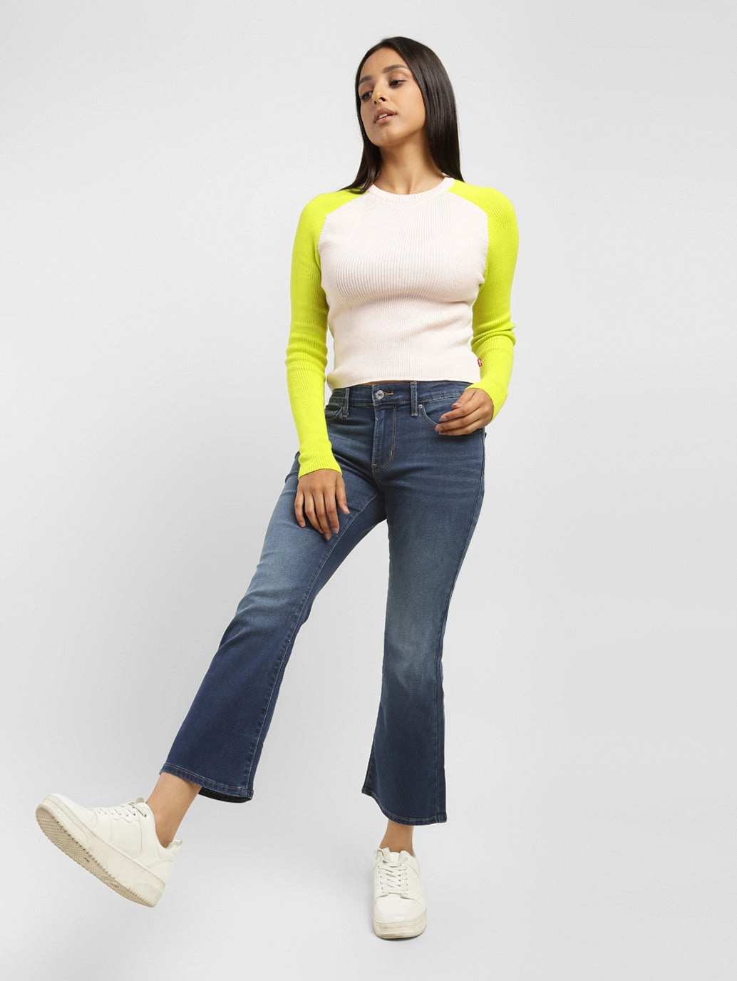 Women's 715 Blue Flared Fit Mid Rise Jeans Office Casual