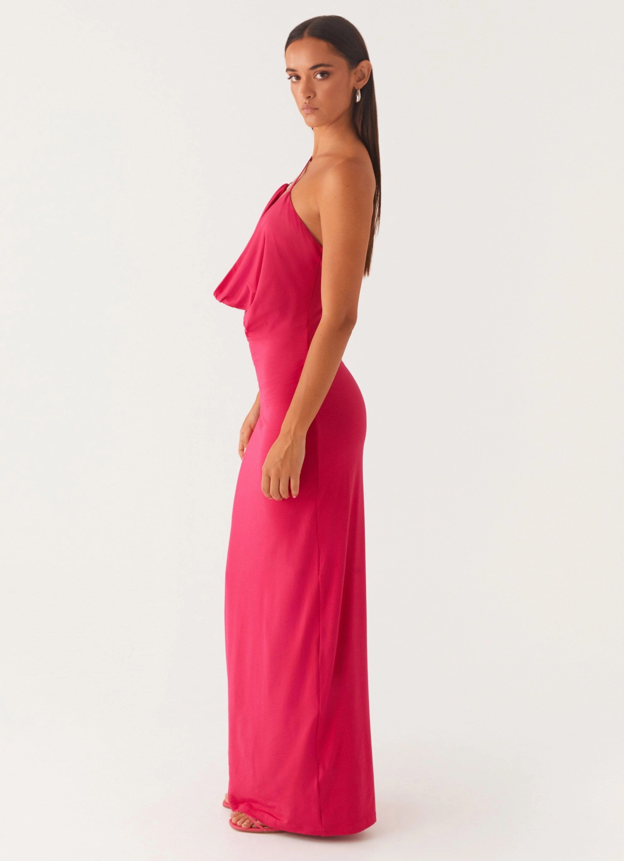 Jayla One Shoulder Maxi Dress - Fuchsia Clean Grace Trendy Appearance