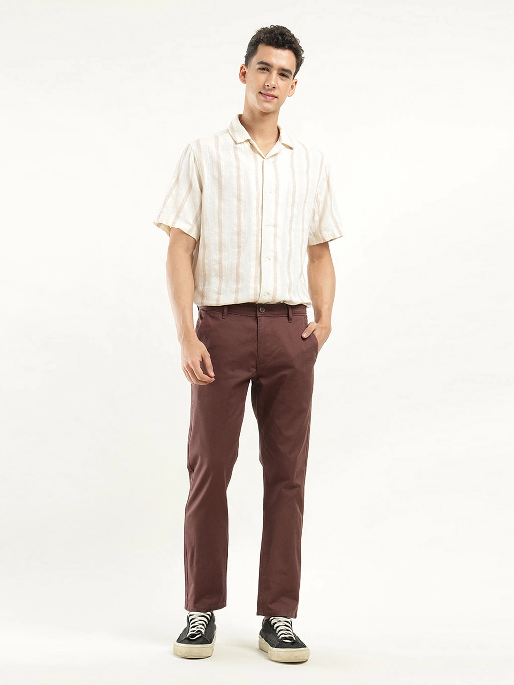Functional Layers Stretch Waist Men's Brown Slim Fit Chinos