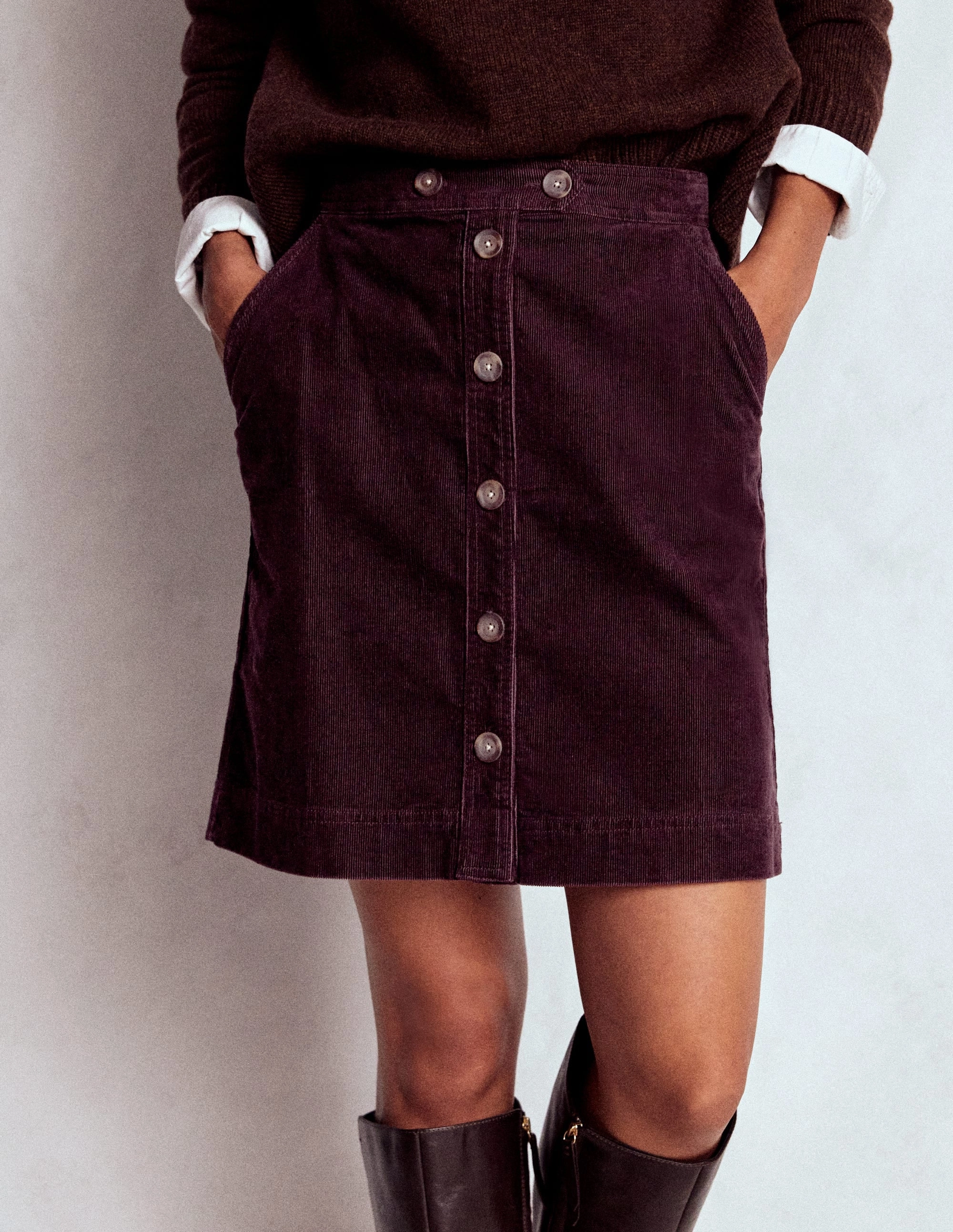 Pastel tone Cecelia Cord Skirt-Deep Aubergine