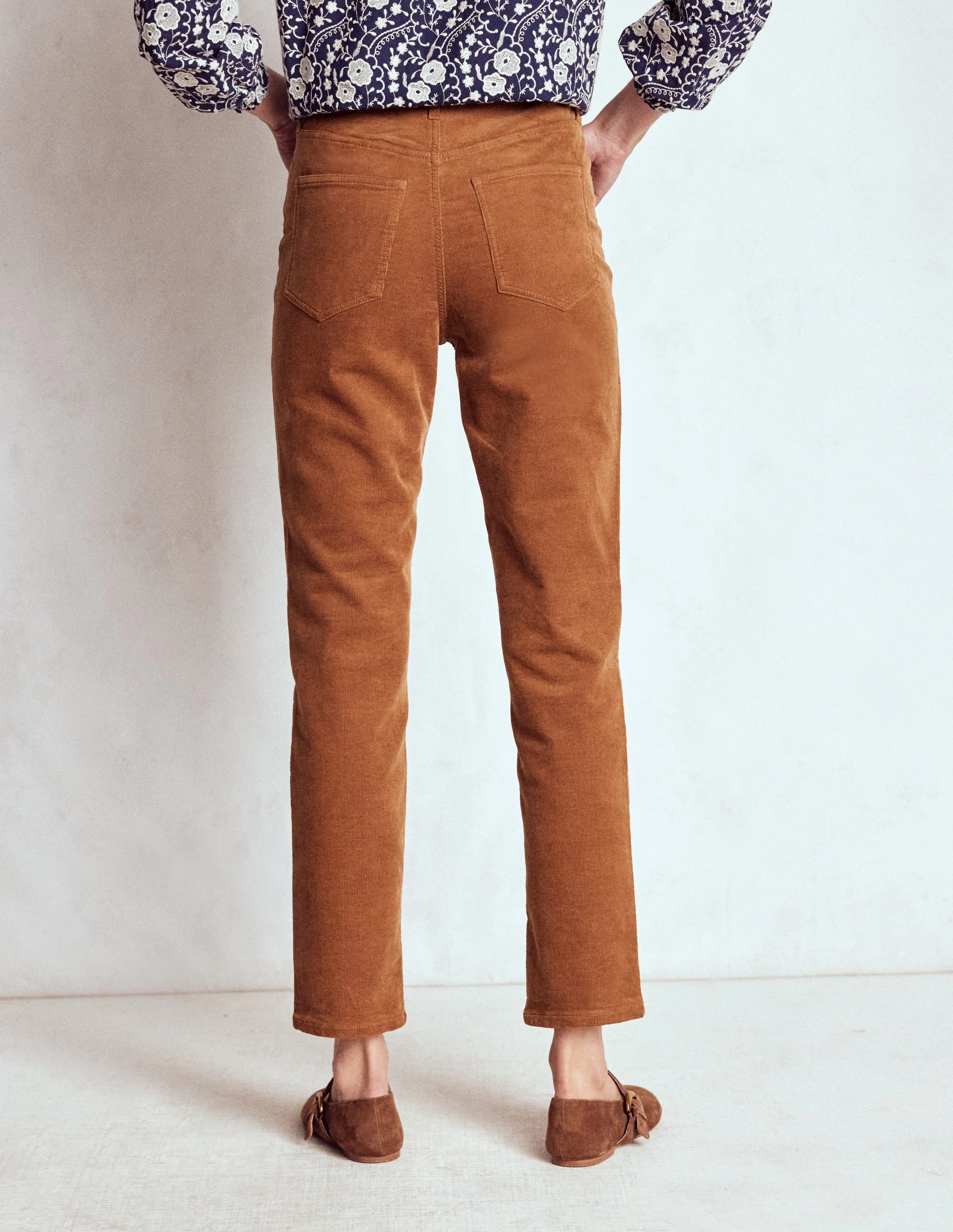 Windproof Membrane High-Waisted Cord Slim Jeans-Ginger