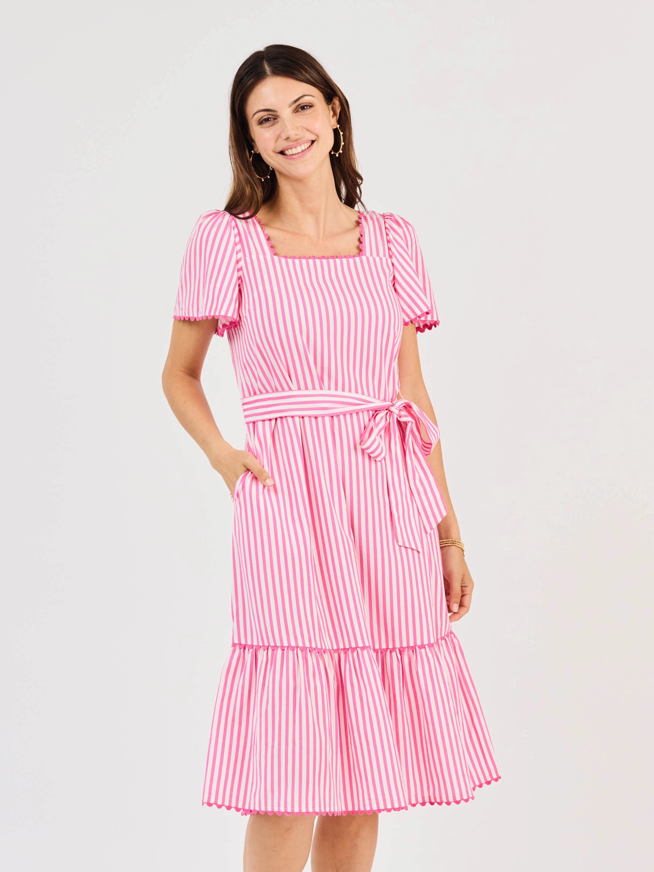 FINAL SALE - Emery Dress | Lined Up Pink Statement Mood
