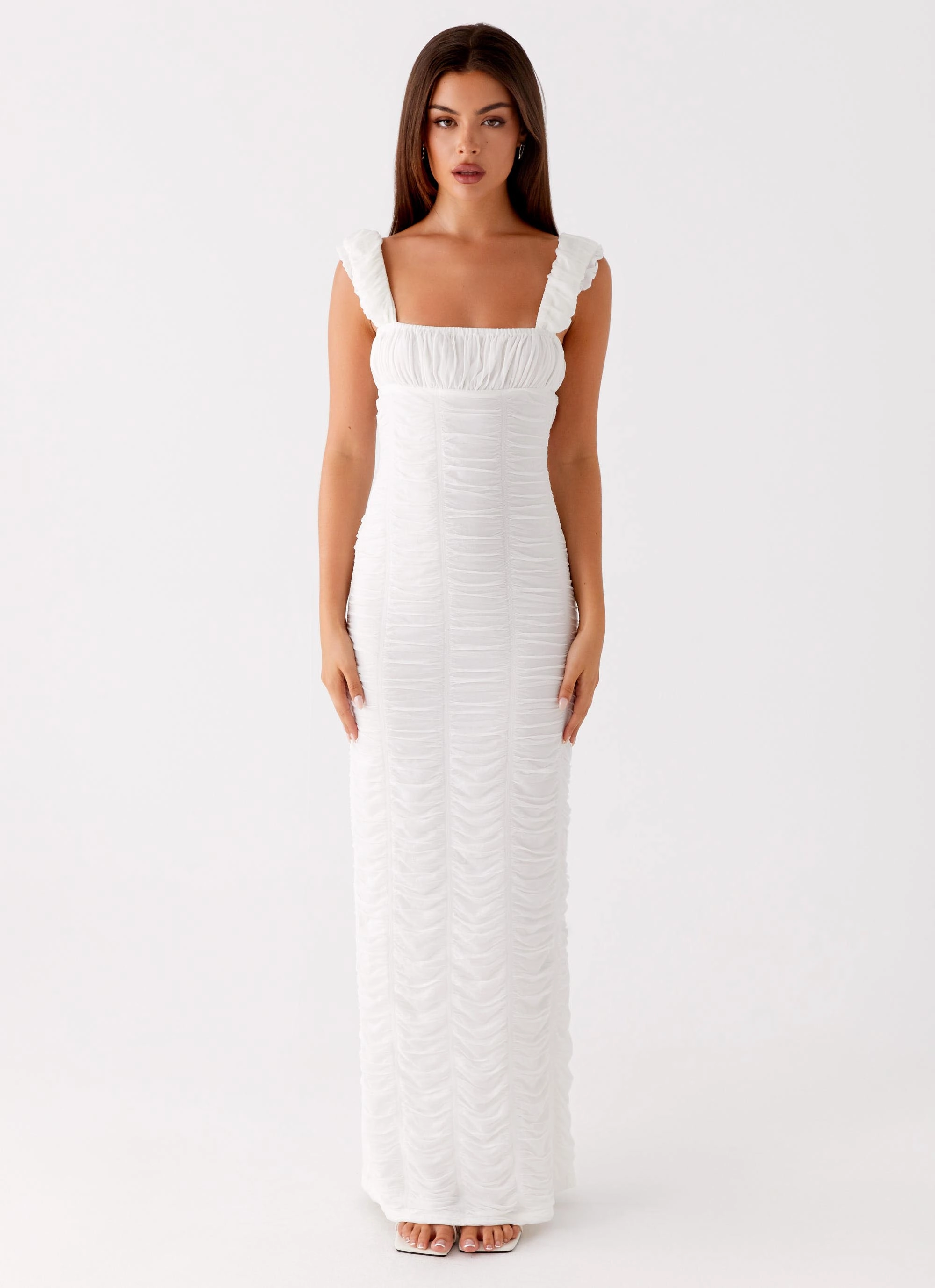 Senses Midi Dress - White Outdoor Scene