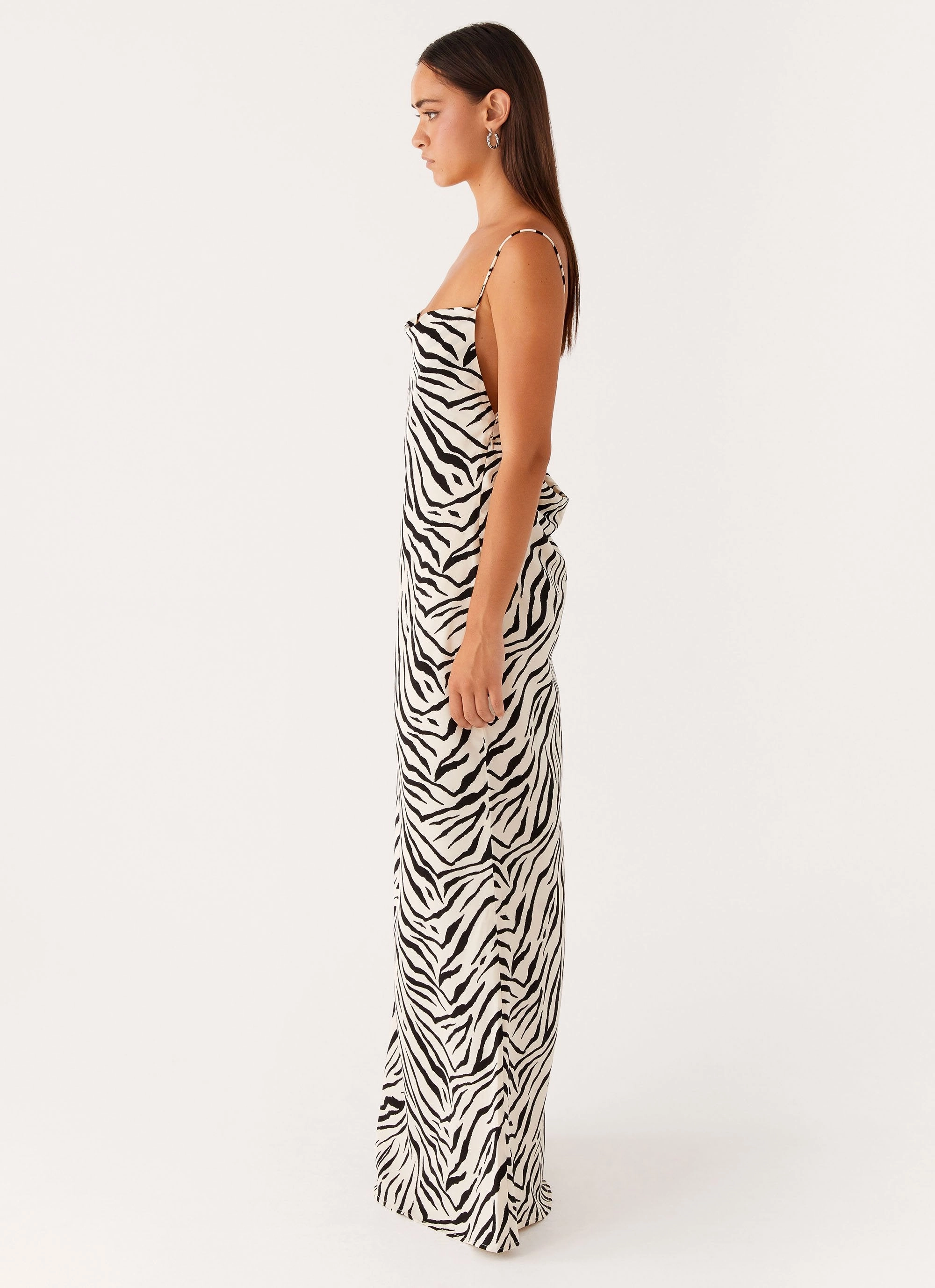 Pleated-Texture Gianni Cowl Maxi Dress - Zebra