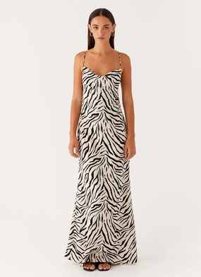 Gianni Cowl Maxi Dress - Zebra Light Aesthetic