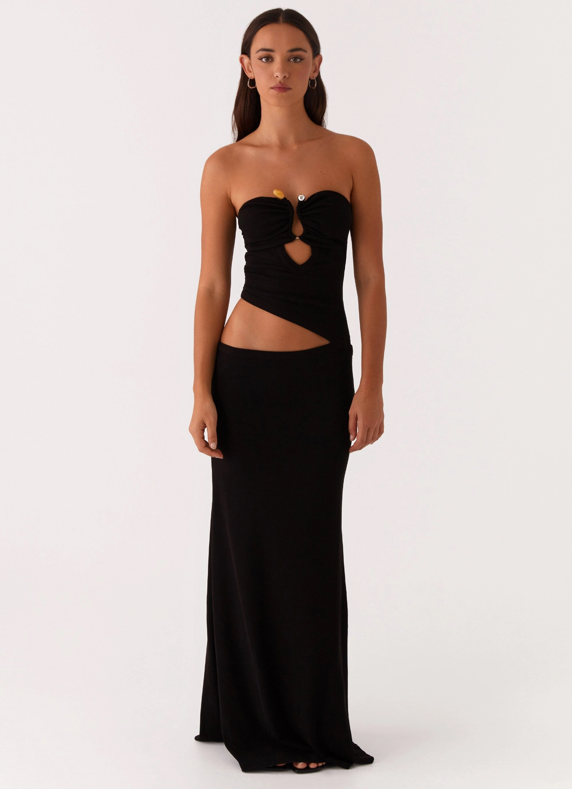 Tailored Cut Wild Roses Maxi Dress - Black