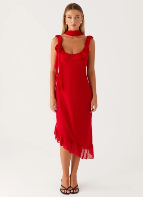 Fariday Midi Dress - Red Travel Friendly Evening Vibe
