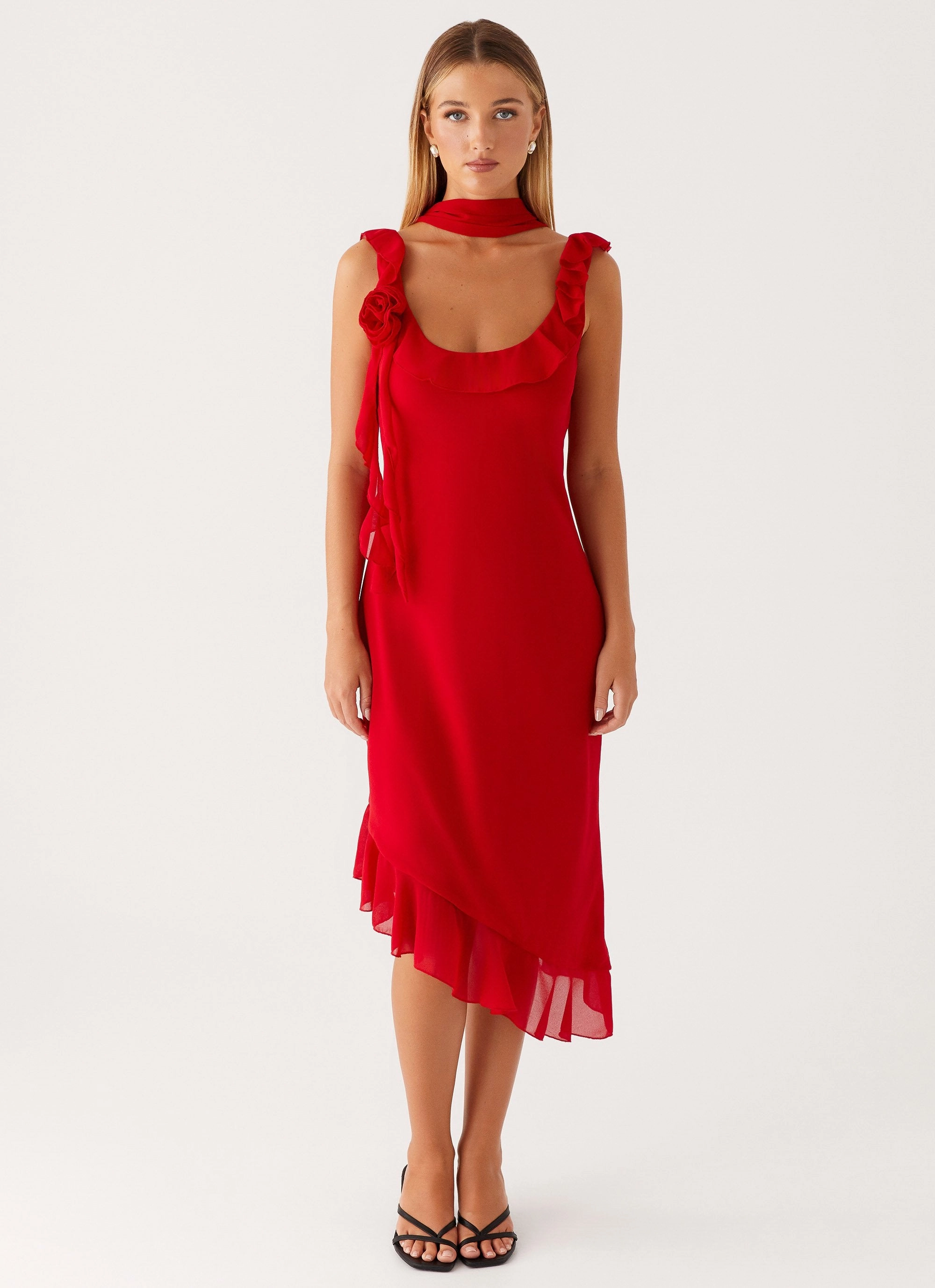 Fariday Midi Dress - Red Travel Friendly Evening Vibe