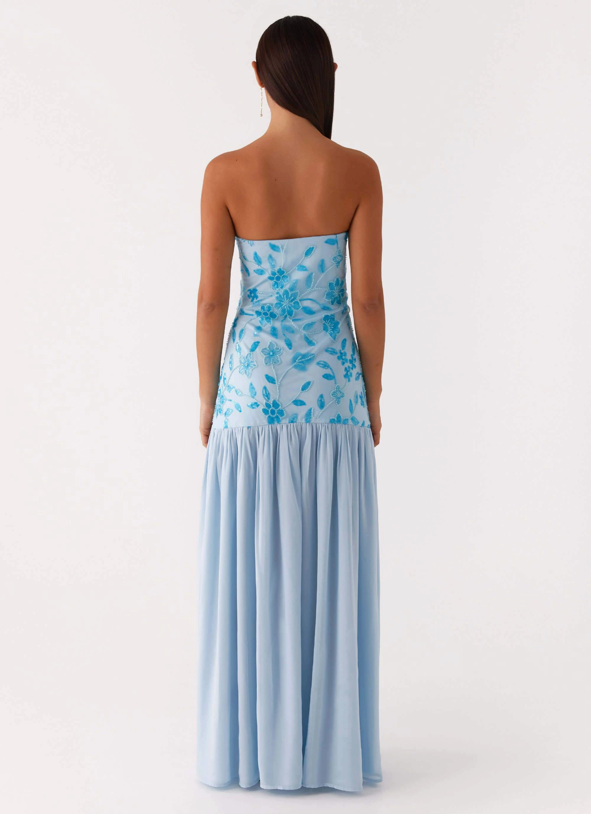 Eden Strapless Beaded Maxi Dress - Blue Daily Movement Shine Finish