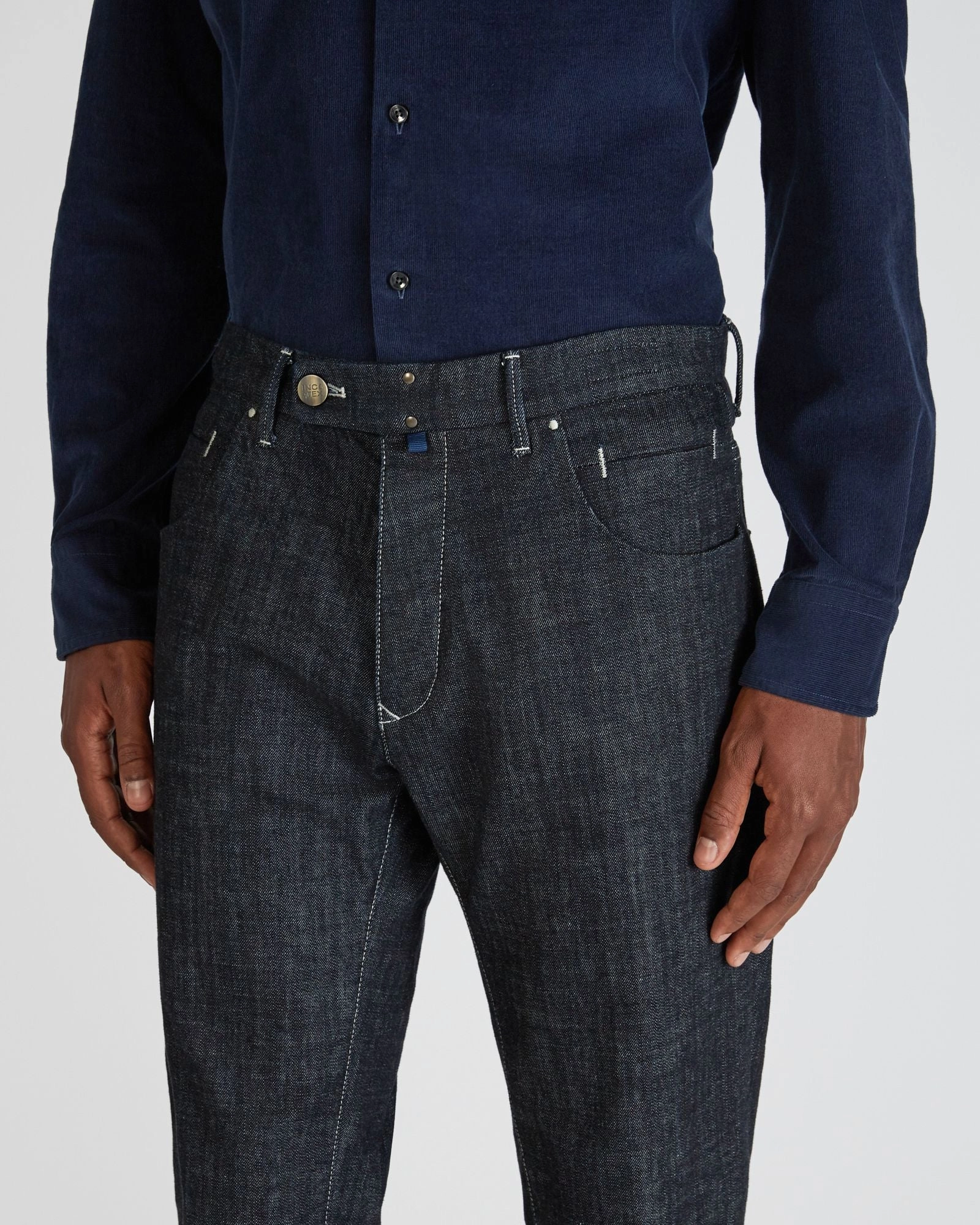 Slim fit tailored trousers made of stretch denim Tangle Free Cuffs