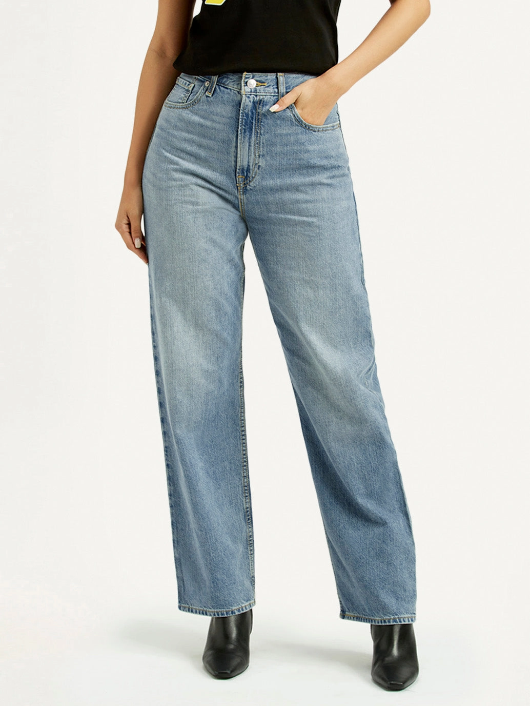 Women's Light Blue Ribcage Straight Fit High Rise Jeans Vibrant Formal