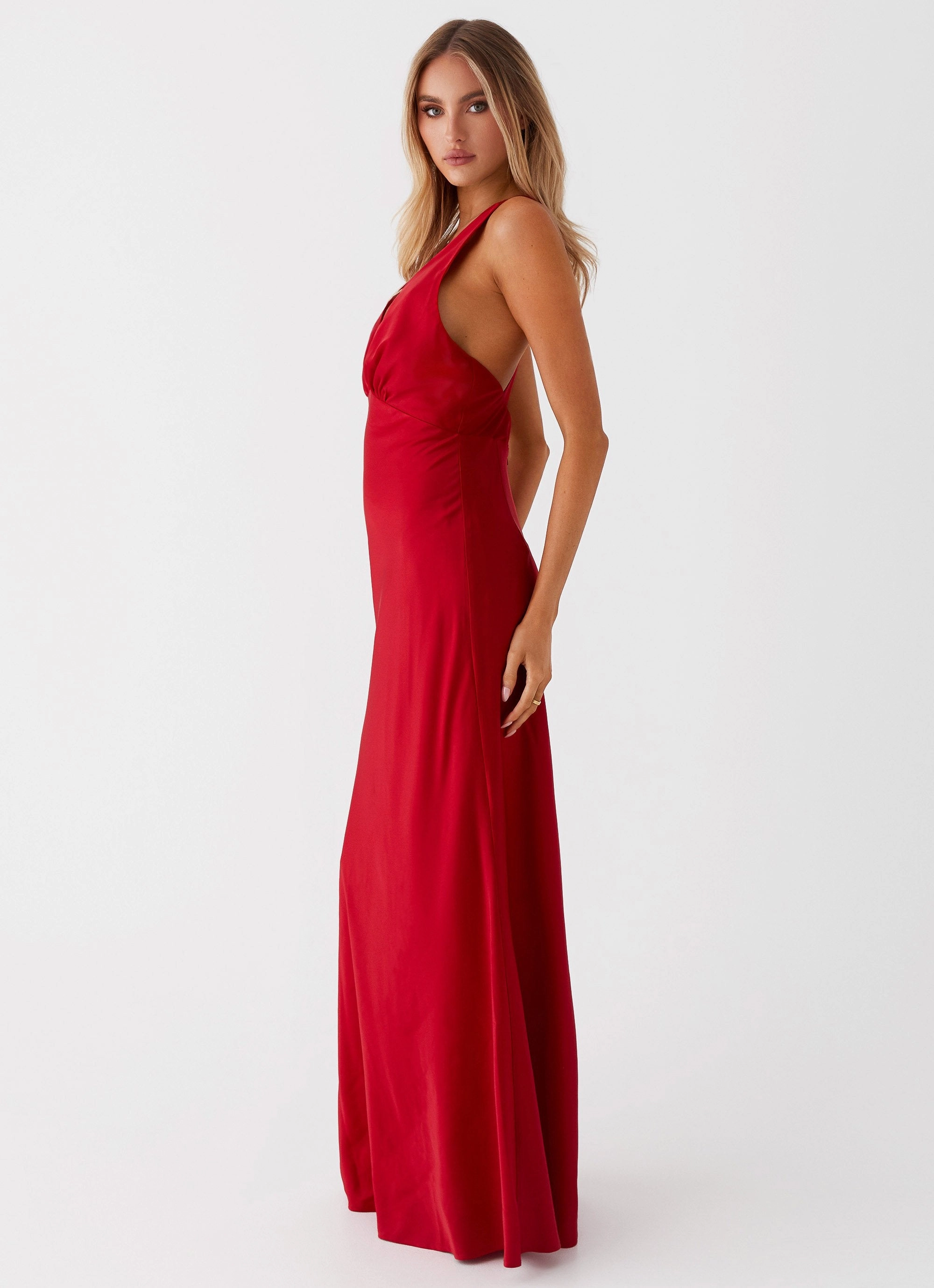 Easy Drape Adjustable Straps Slyvia Maxi Dress - Red