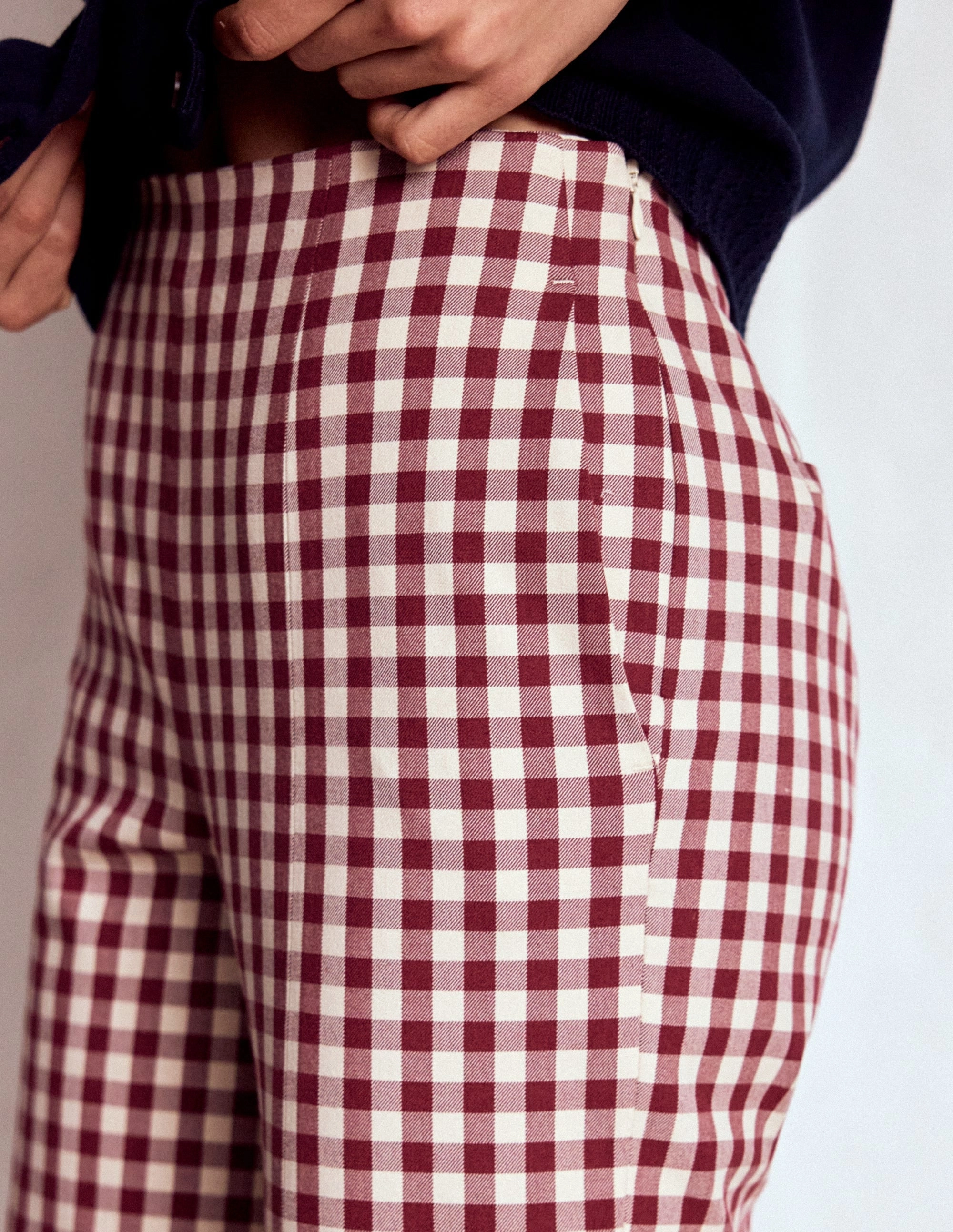 Smart 7/8 Trousers-Chestnut Gingham Comfy Feel Chic Design