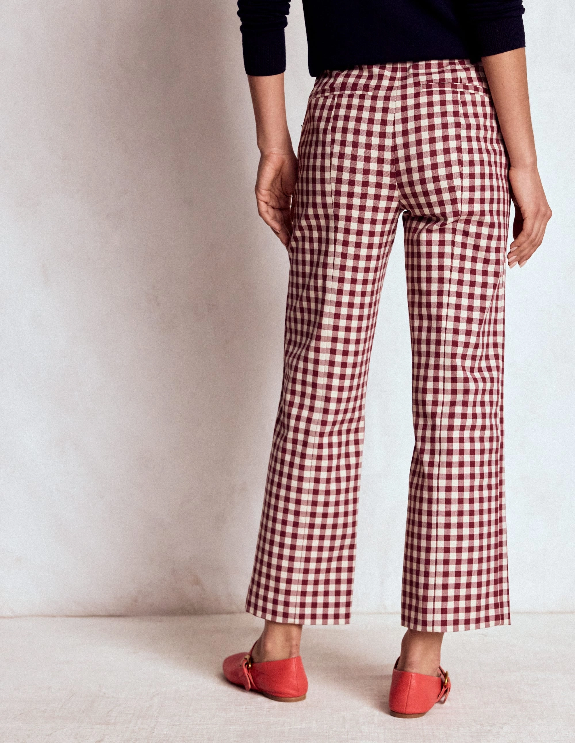 Smart 7/8 Trousers-Chestnut Gingham Flexible Cut