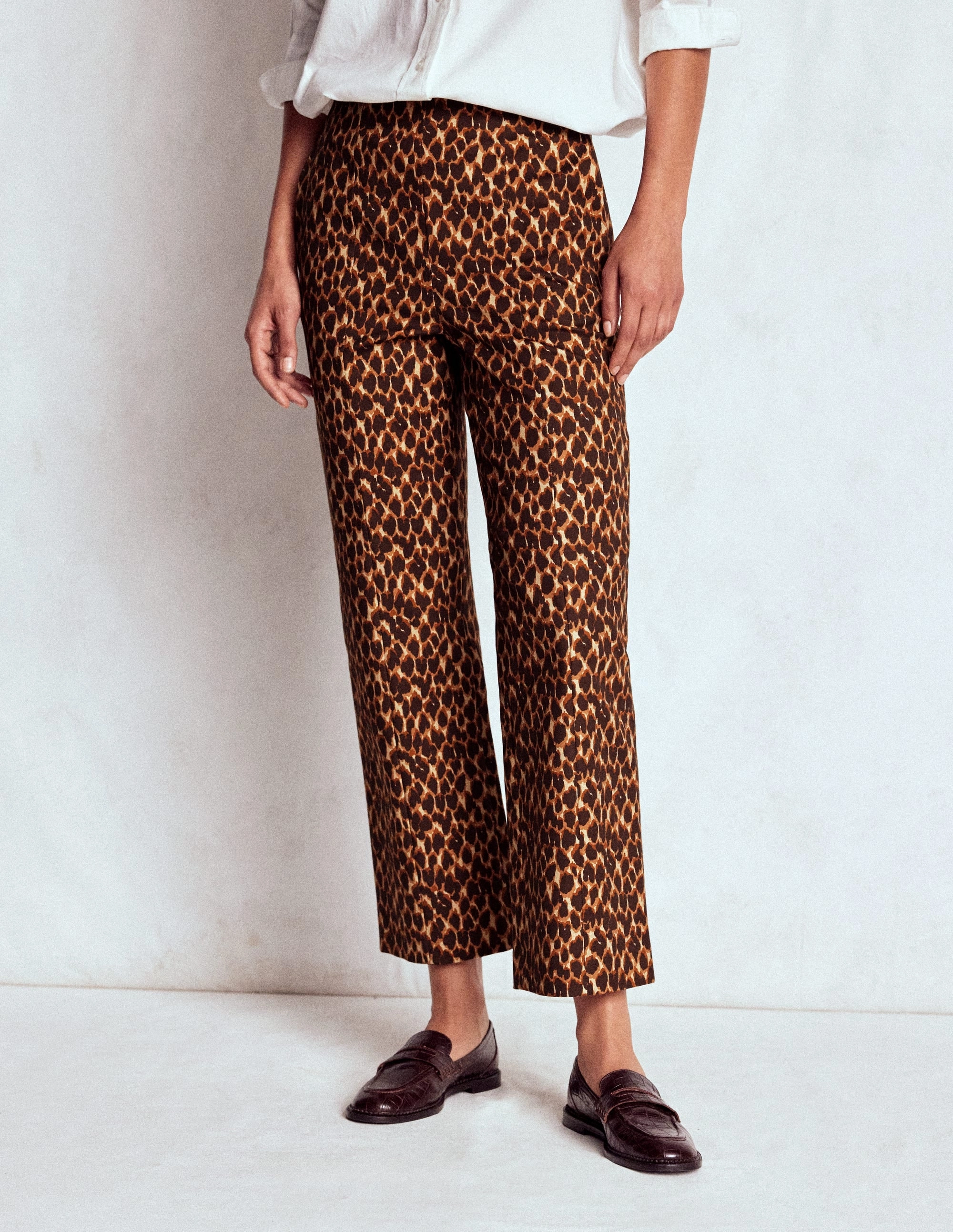 Smart 7/8 Trousers-Multi, Abstract Leopard Durable Seam Construction Flared bottom