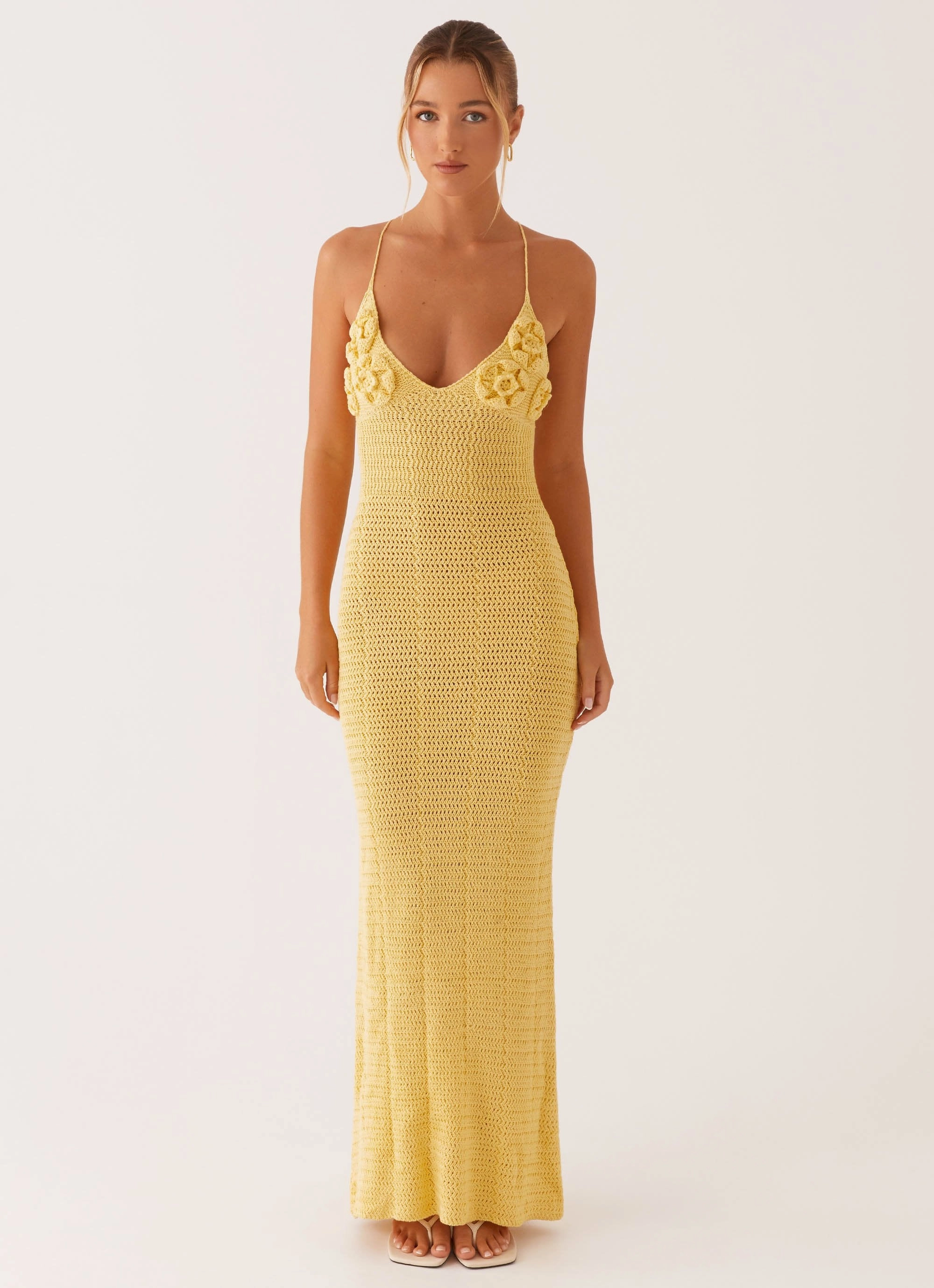 Zara Rose Crochet Maxi Dress - Yellow Casual maxi dress Square-Neck
