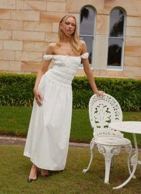 Countryside Off Shoulder Maxi Dress - Ivory Easy Comfort