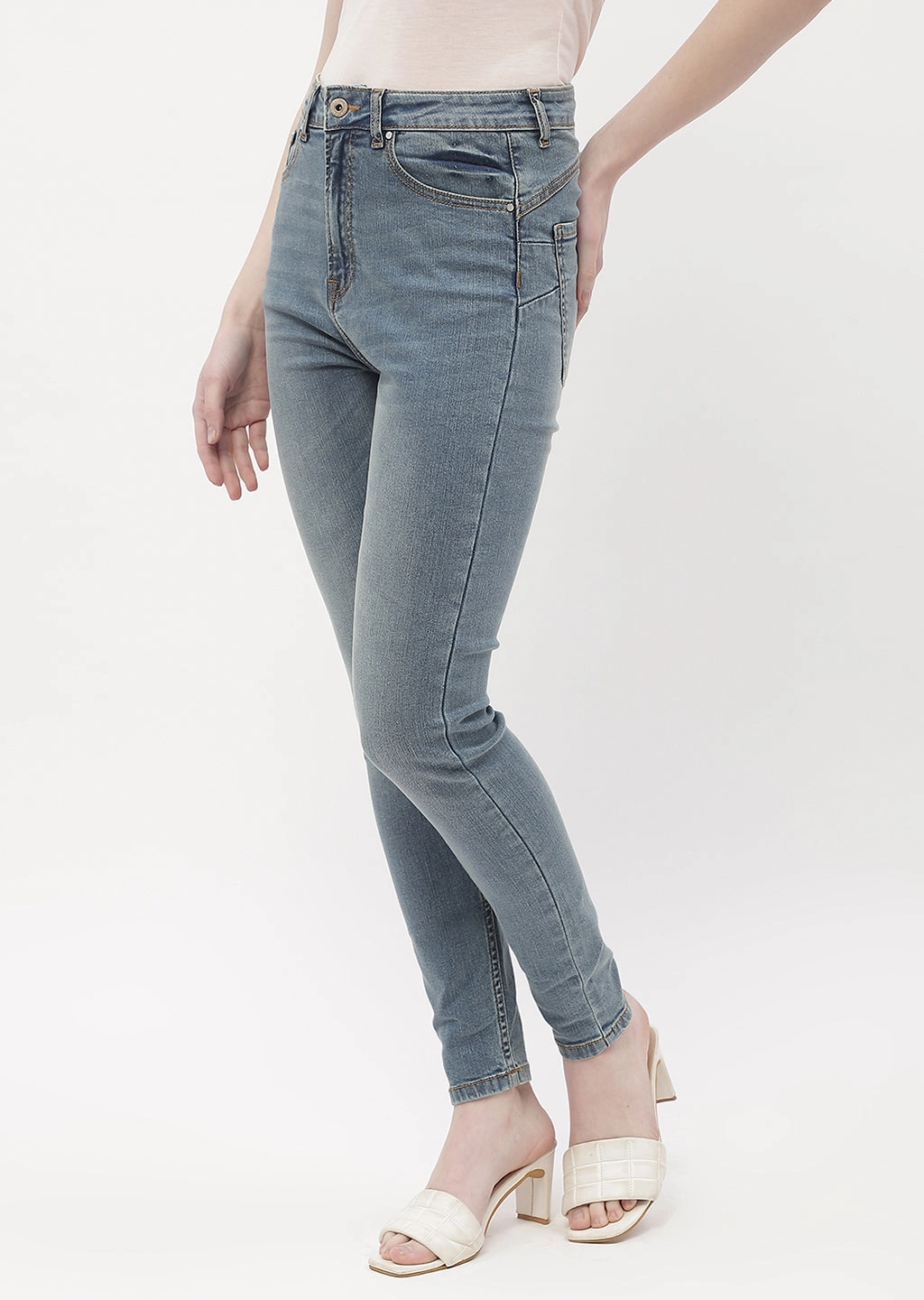 Madame Mid Rise Mid Blue Skinny Fit Jeans Lightweight Earthy Nature Lover Weekender Wear