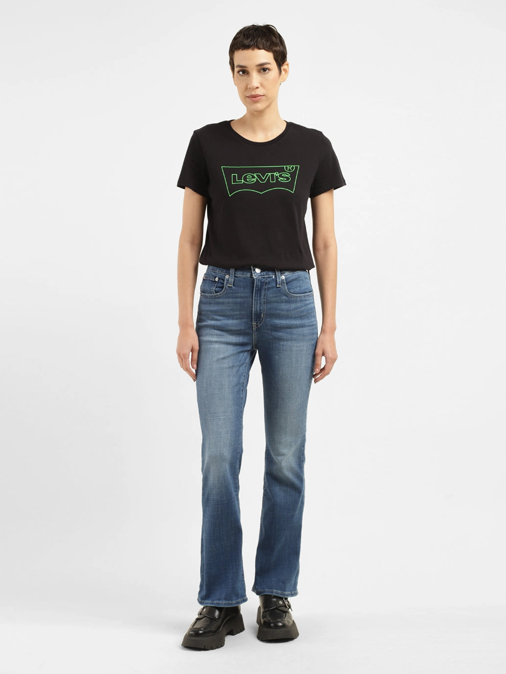 Women's 725 Blue Flared Fit High Rise Jeans Everyday Loose