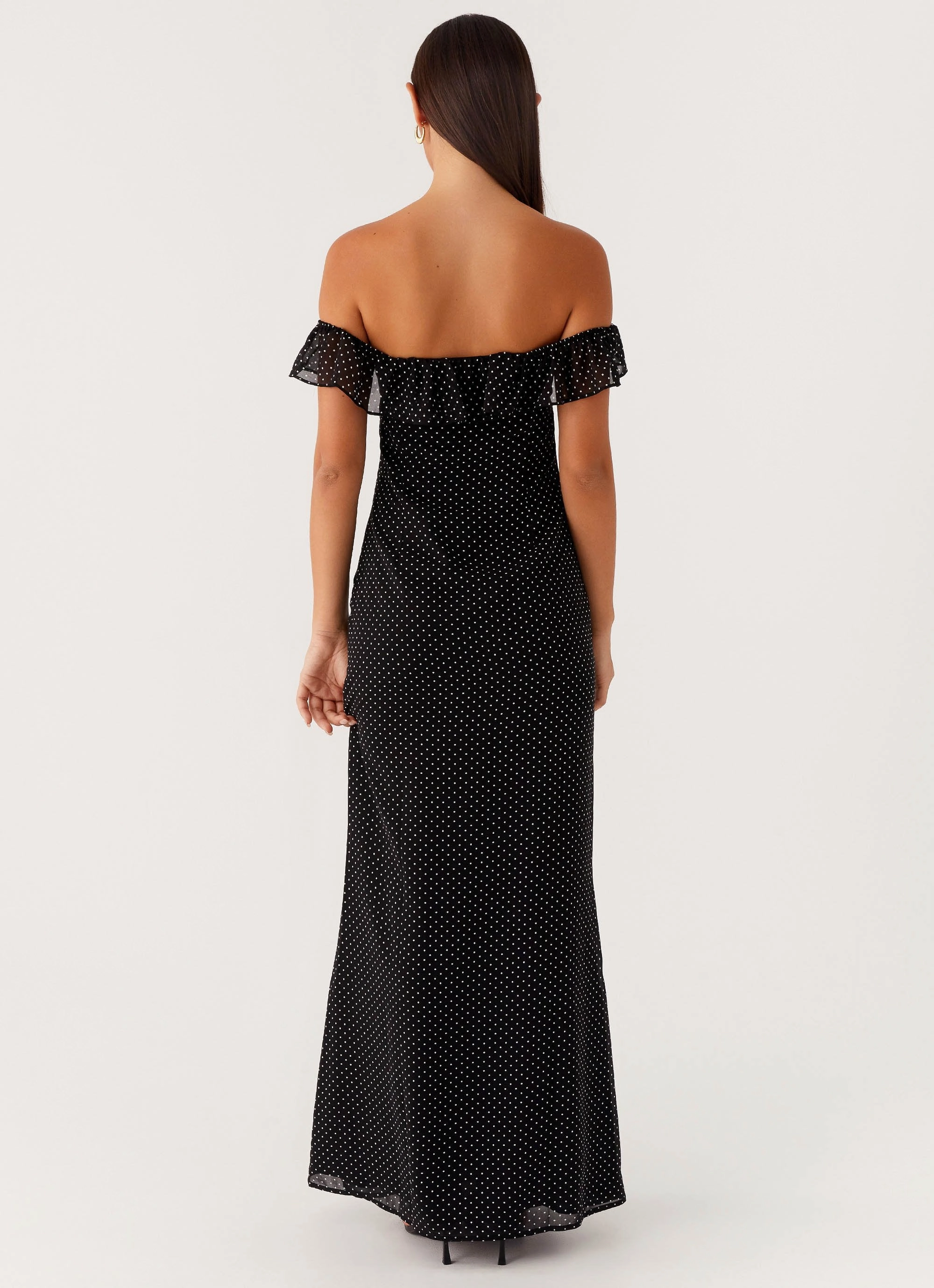 Layering-Piece Soft Design Scarlet Cherry Maxi Dress - Black Polka Dot
