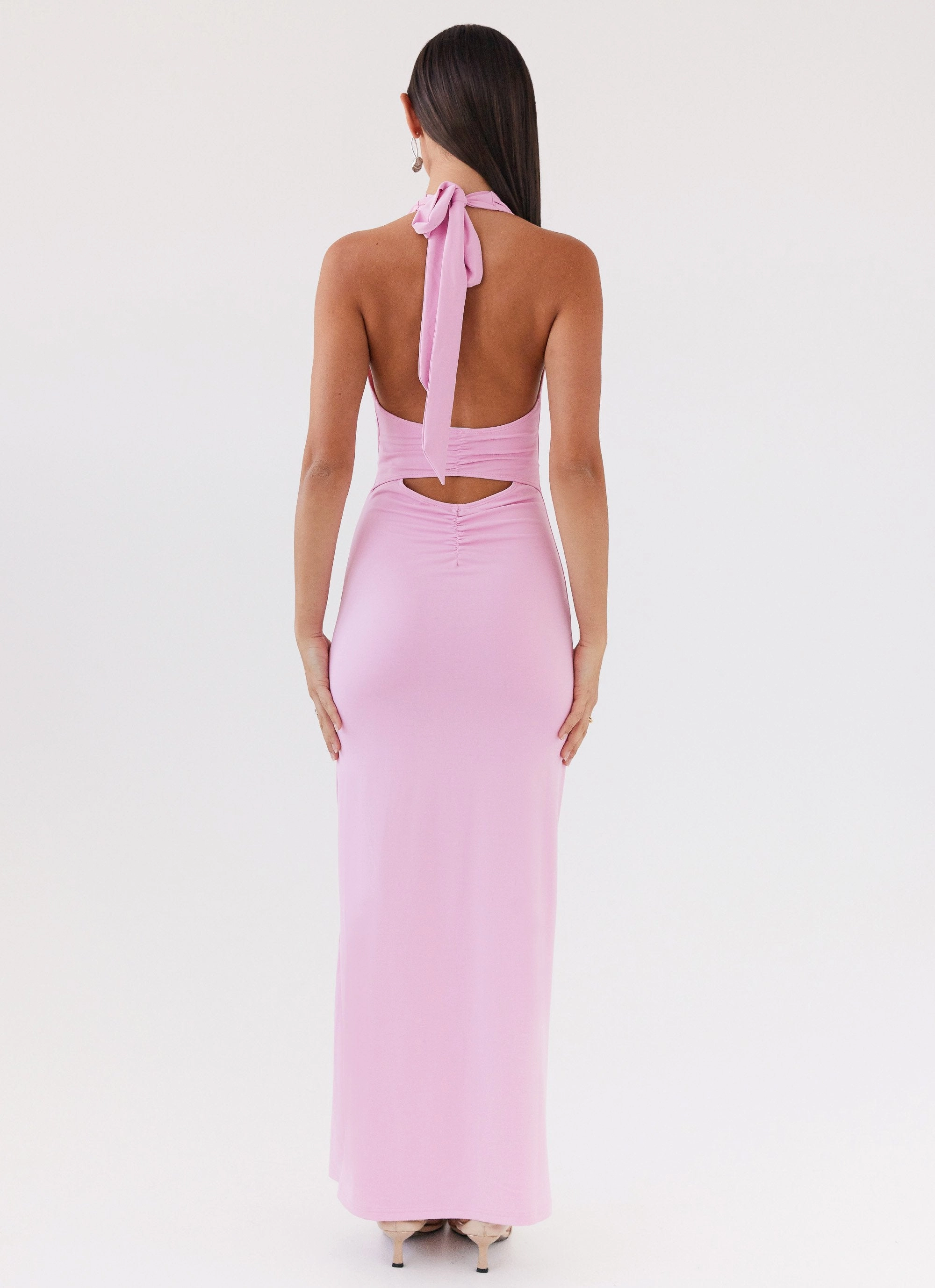 Breath Soft Calm Aesthetic Whisked Away Halterneck Maxi Dress - Pink