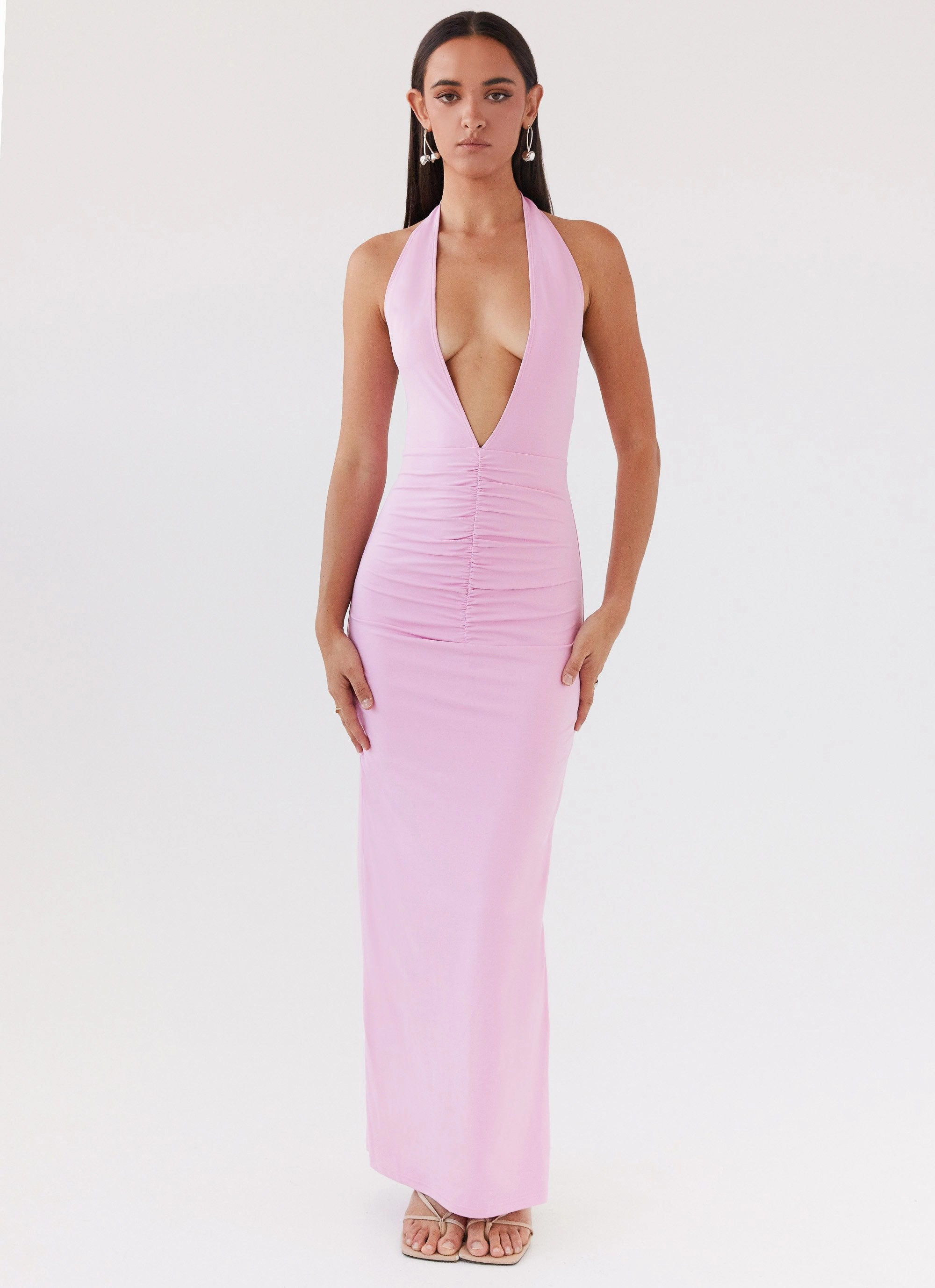 Chilly Day Comfort Whisked Away Halterneck Maxi Dress - Pink