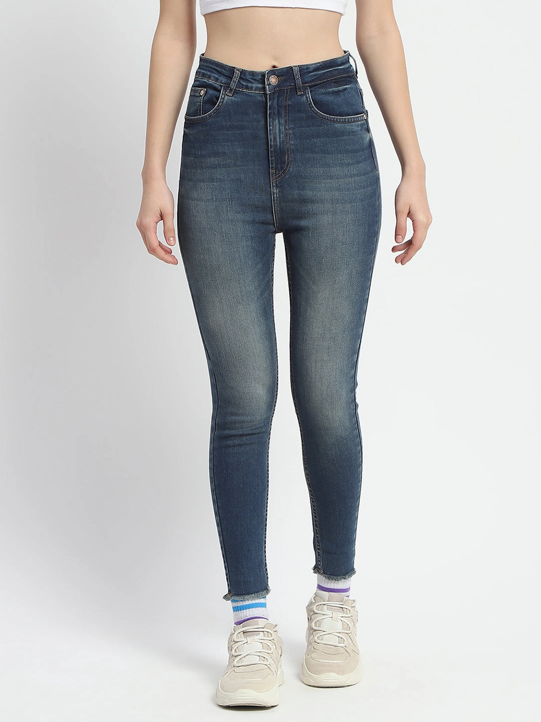 Madame Whiskered Stone Wash Green Tinted Cotton Denim Easy Wearing