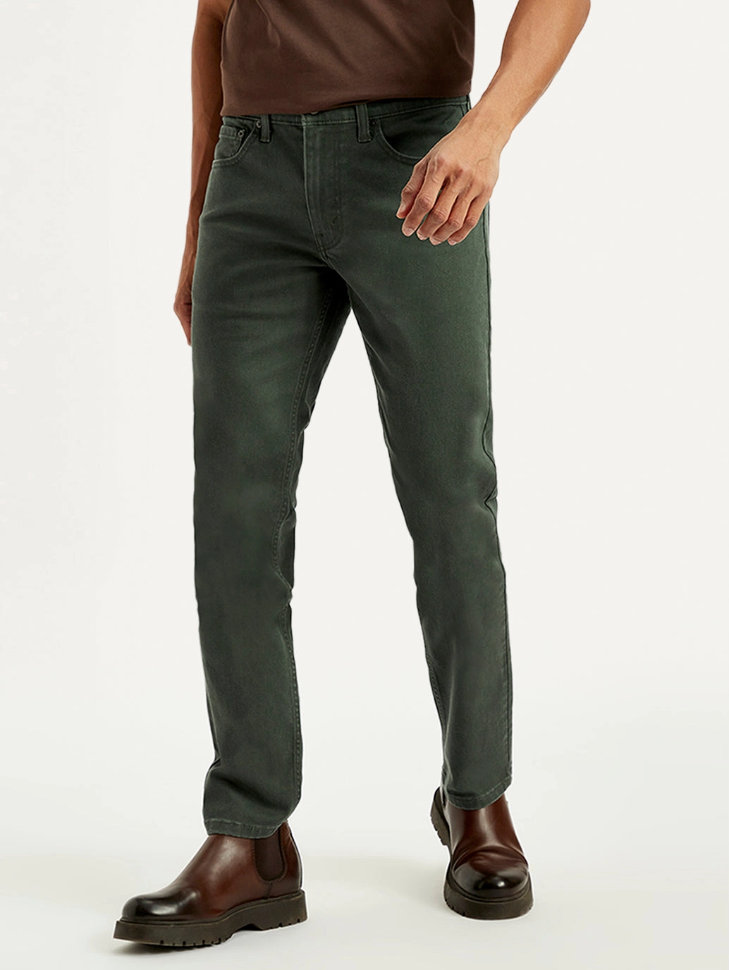 Simple Comfort Parent Style Trend Setter Men's 511 Dark Green Overdyed Slim Fit Mid Rise Jeans