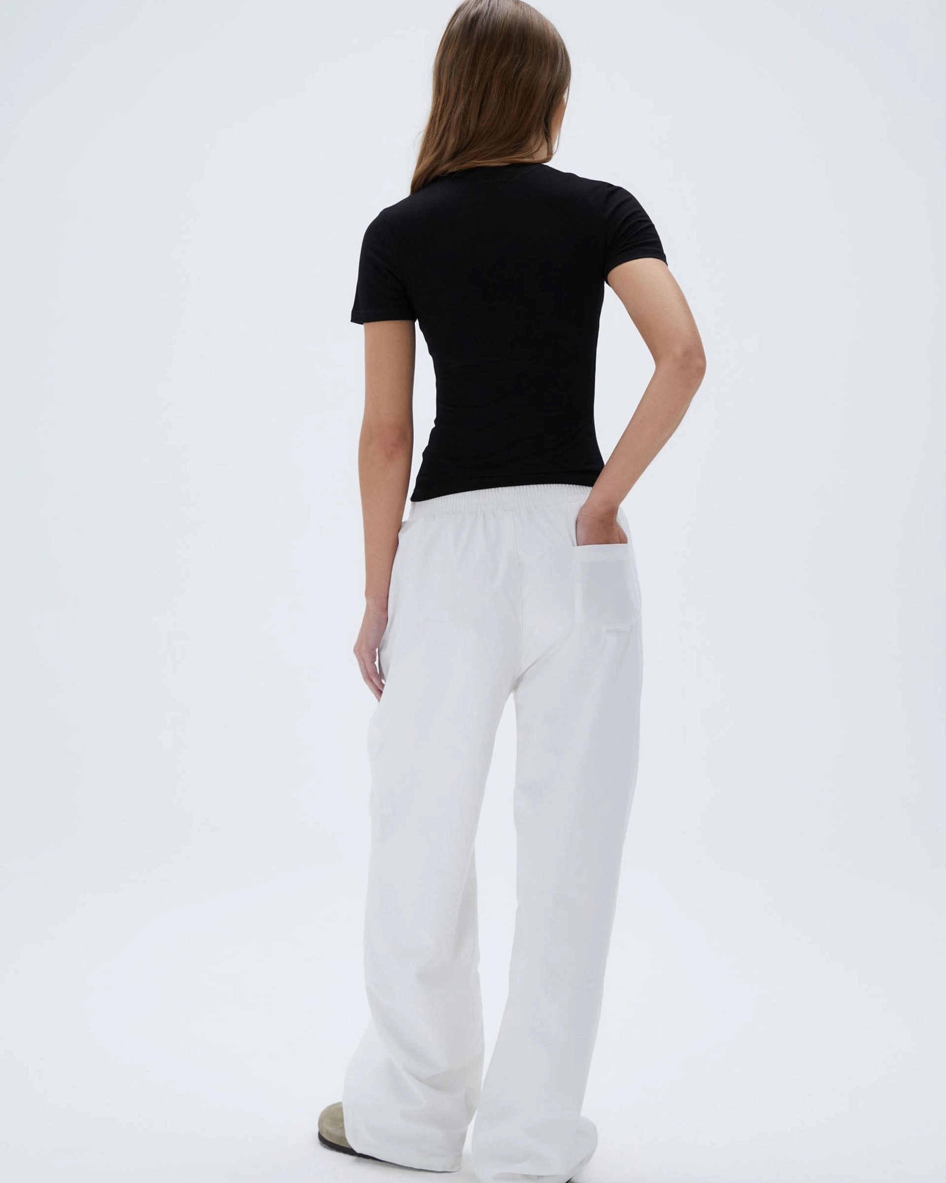 Cotton Pull on Pants - White Modern Waist