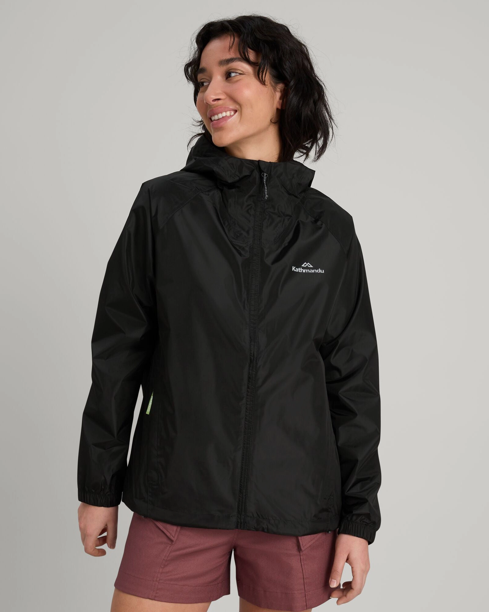 Quick Dry Fabric Technology Soft Fleece Lining Women's Pocket-it 2-layer Rain Jacket - Black