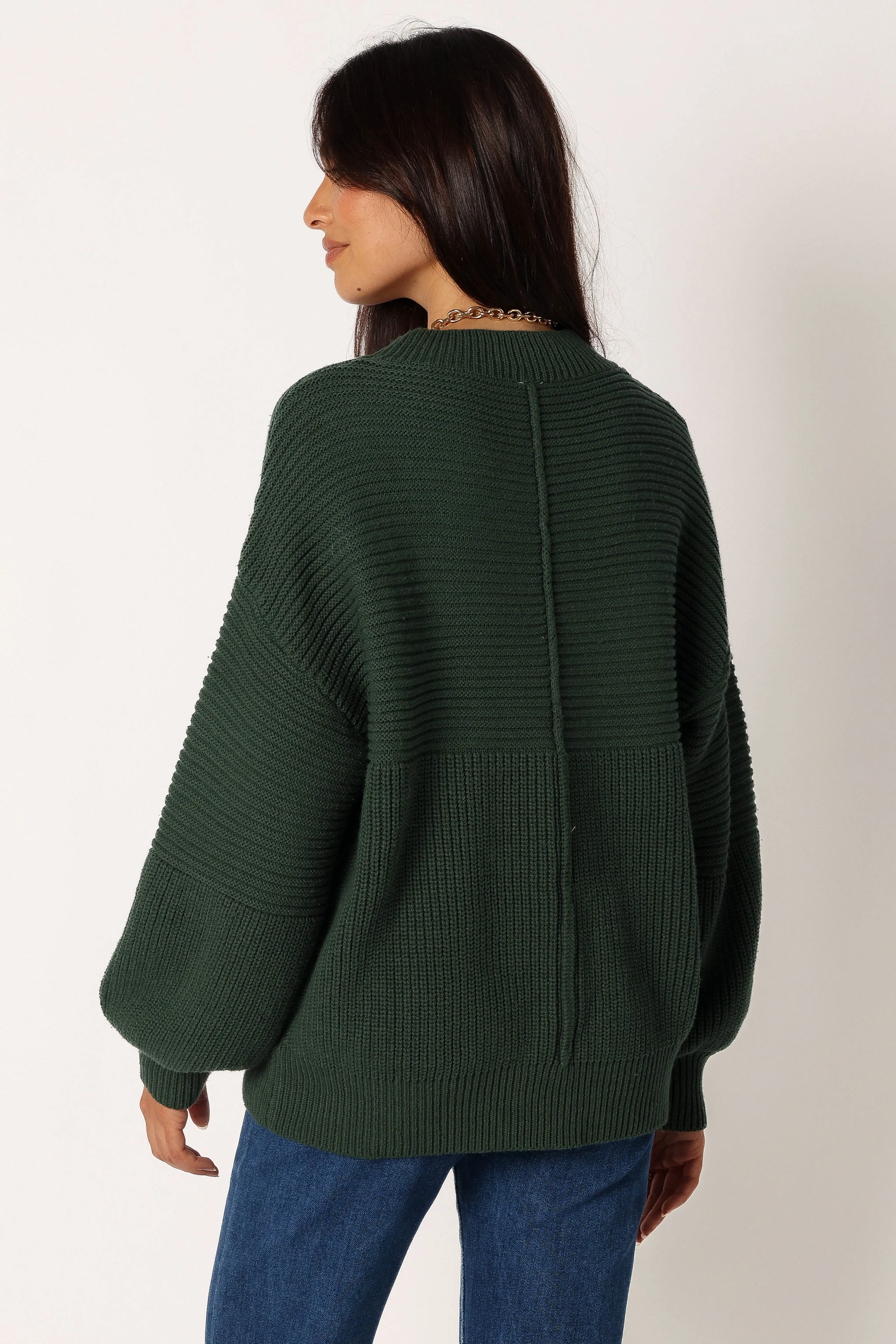 Meredith Ribbed Crewneck Knit Sweater - Green All Day Wear High Elasticity Fiber