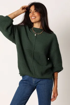 Meredith Ribbed Crewneck Knit Sweater - Green MoistureWicking Textured Weave