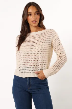 Tricia Open Weave Knit Sweater - Cream MoistureWicking