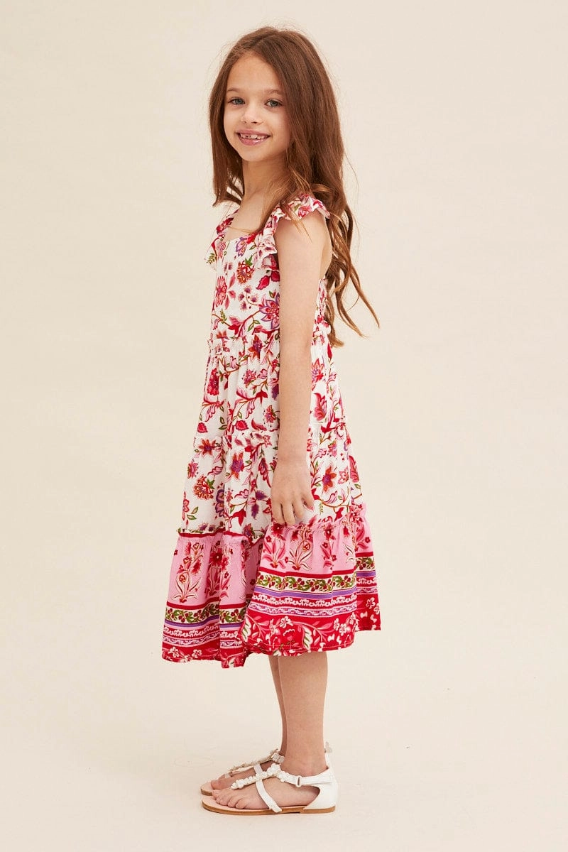 Sleek Layer Boho Print Kids Midi Dress Tiered Boho
