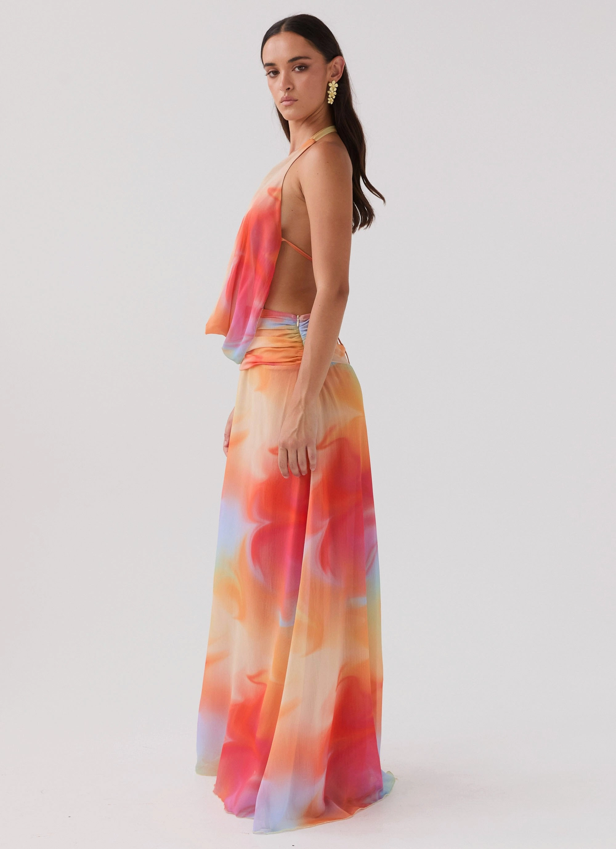 Elysia Chiffon Maxi Dress - Rainbow Versatile Layers Formal Style