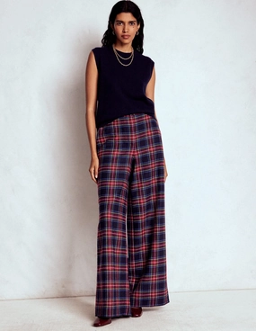 Relaxed Lines StaticDissipativeFabric Belgravia Wool Trousers-Navy, Green and Red Check