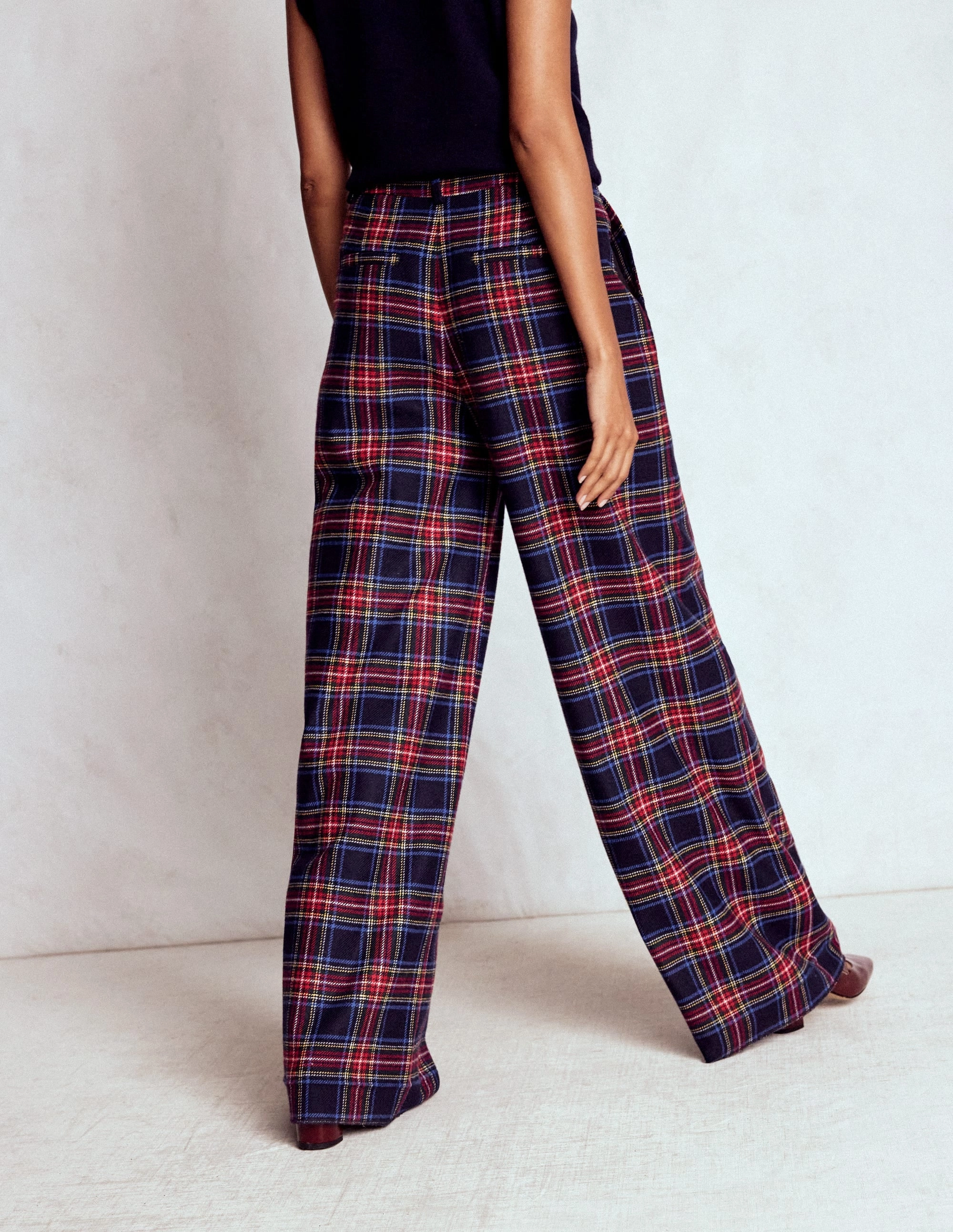 Belgravia Wool Trousers-Navy, Green and Red Check HiddenPockets Anti Pilling Surface