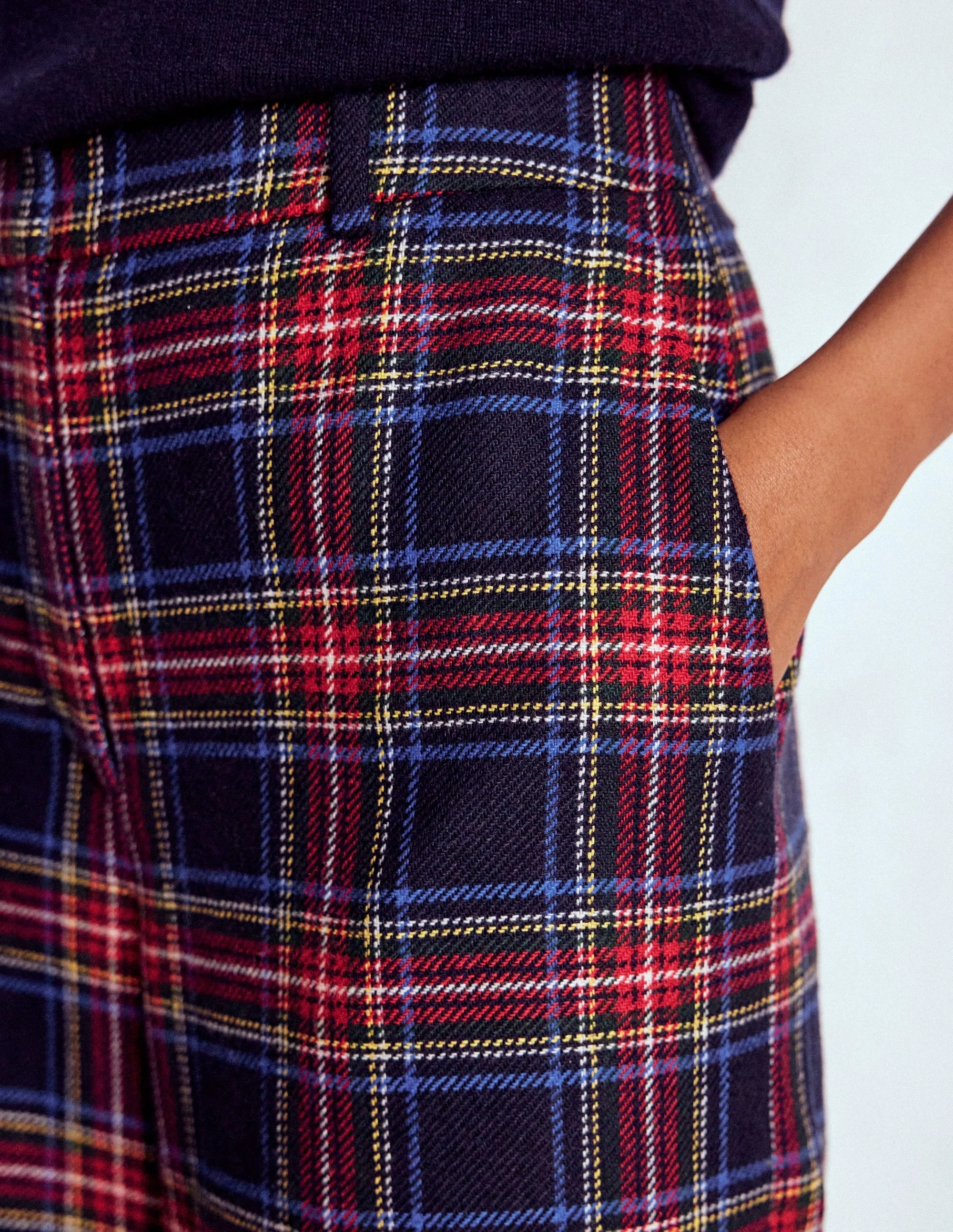 Belgravia Wool Trousers-Navy, Green and Red Check Modern Design