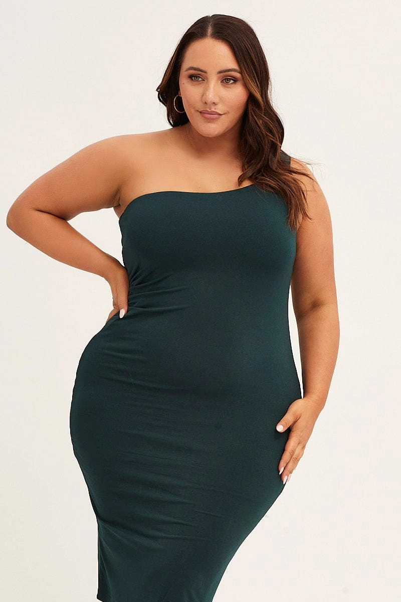 Minimalist feel Profile Enhancer Green One Shoulder Jersey Bodycon Dress