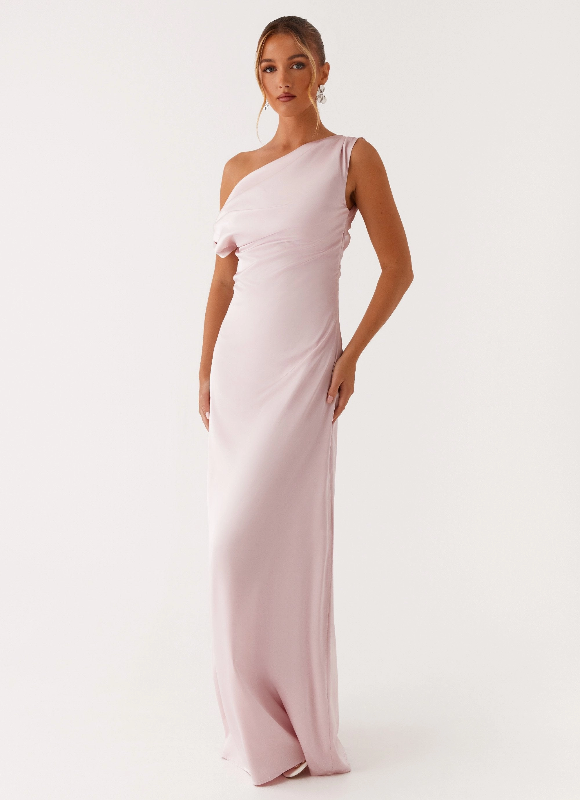 Urban Minimalism Chic Waist Heart Of Glass Satin Maxi Dress - Pink