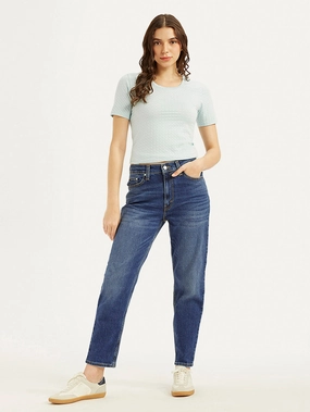 Women's 80s Mom Blue Loose Fit High Rise Jeans Comfy Option Flexible Fit