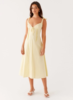Linen-Blend Breathable Wearable Adela Midi Dress - Yellow