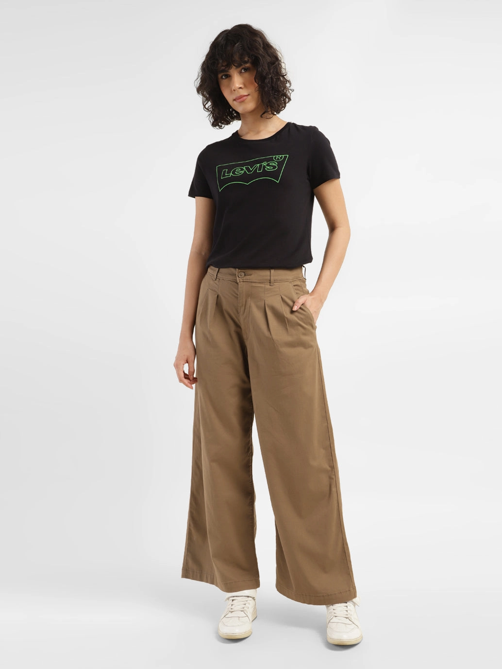 Women's High Rise Tan?Wide Leg Trousers Durable Waistband