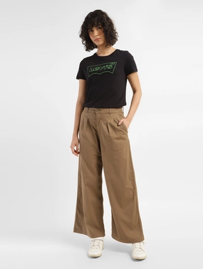 Women's High Rise Tan?Wide Leg Trousers Premium Stretch