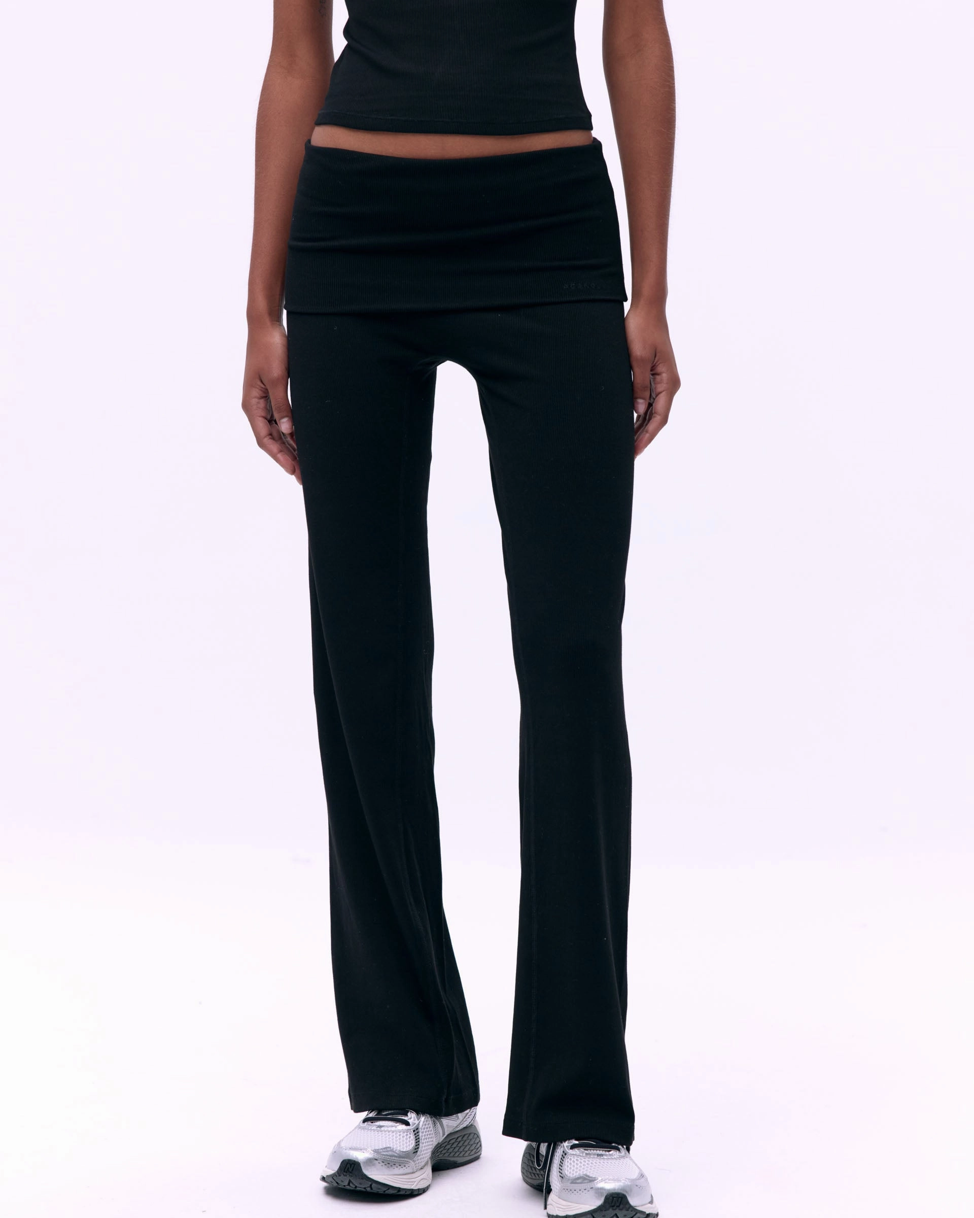 Reflective Trim Options Rib Fold Over Pants - Black