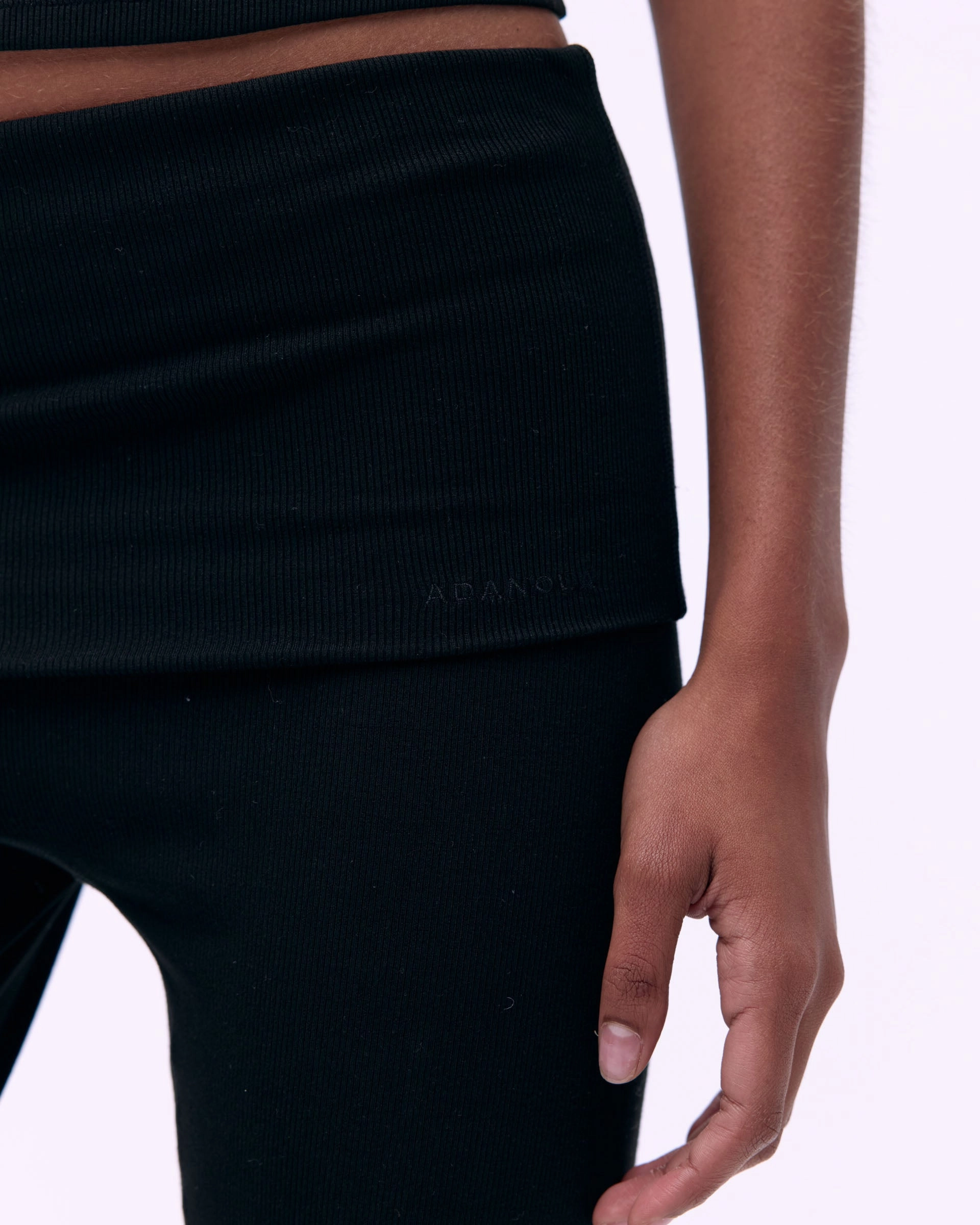 SmoothZipClosure Multi-way wear Rib Fold Over Pants - Black