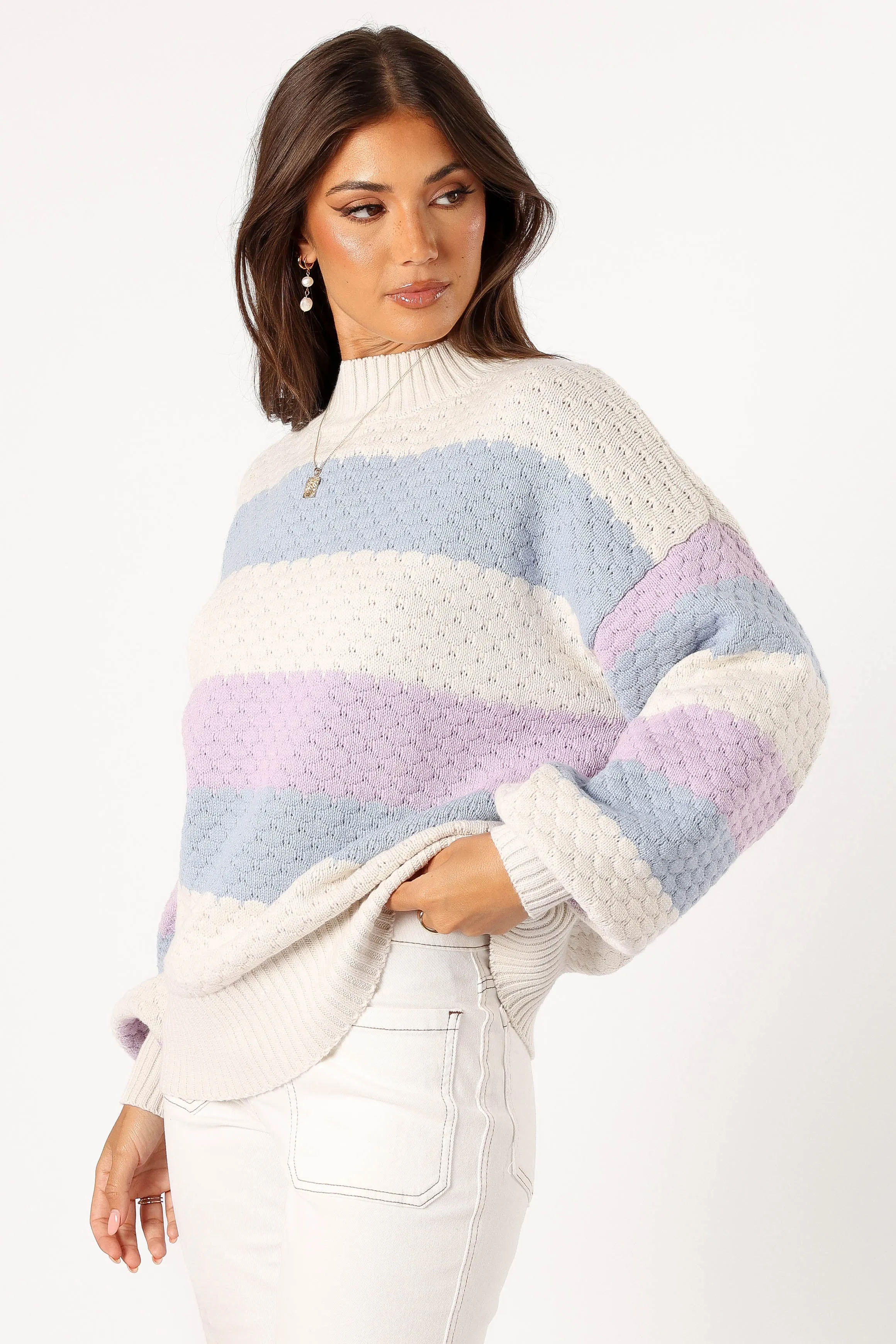 Dani Multi Stripe Knit Sweater - White Light Blue QuickFabric Recovery