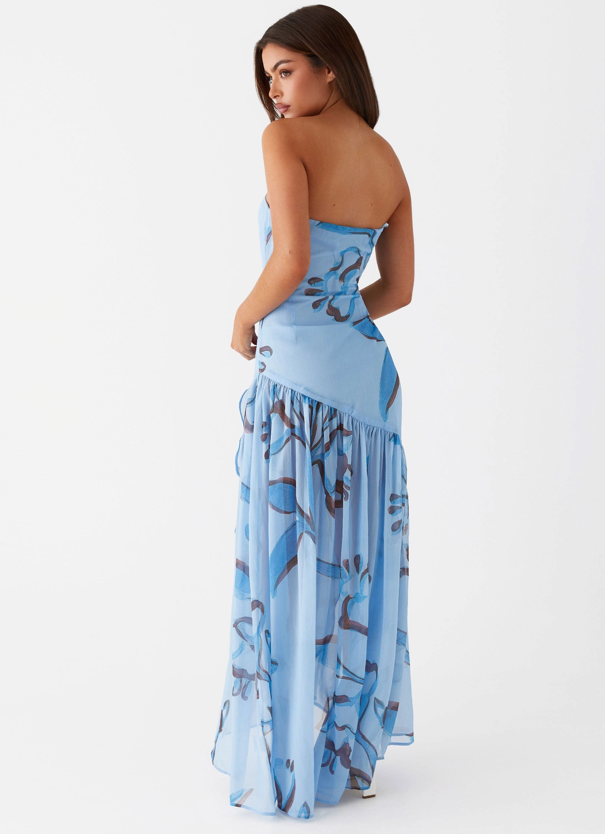 Clean Touch Deep Hue Solaris Strapless Maxi Dress - Blue Floral