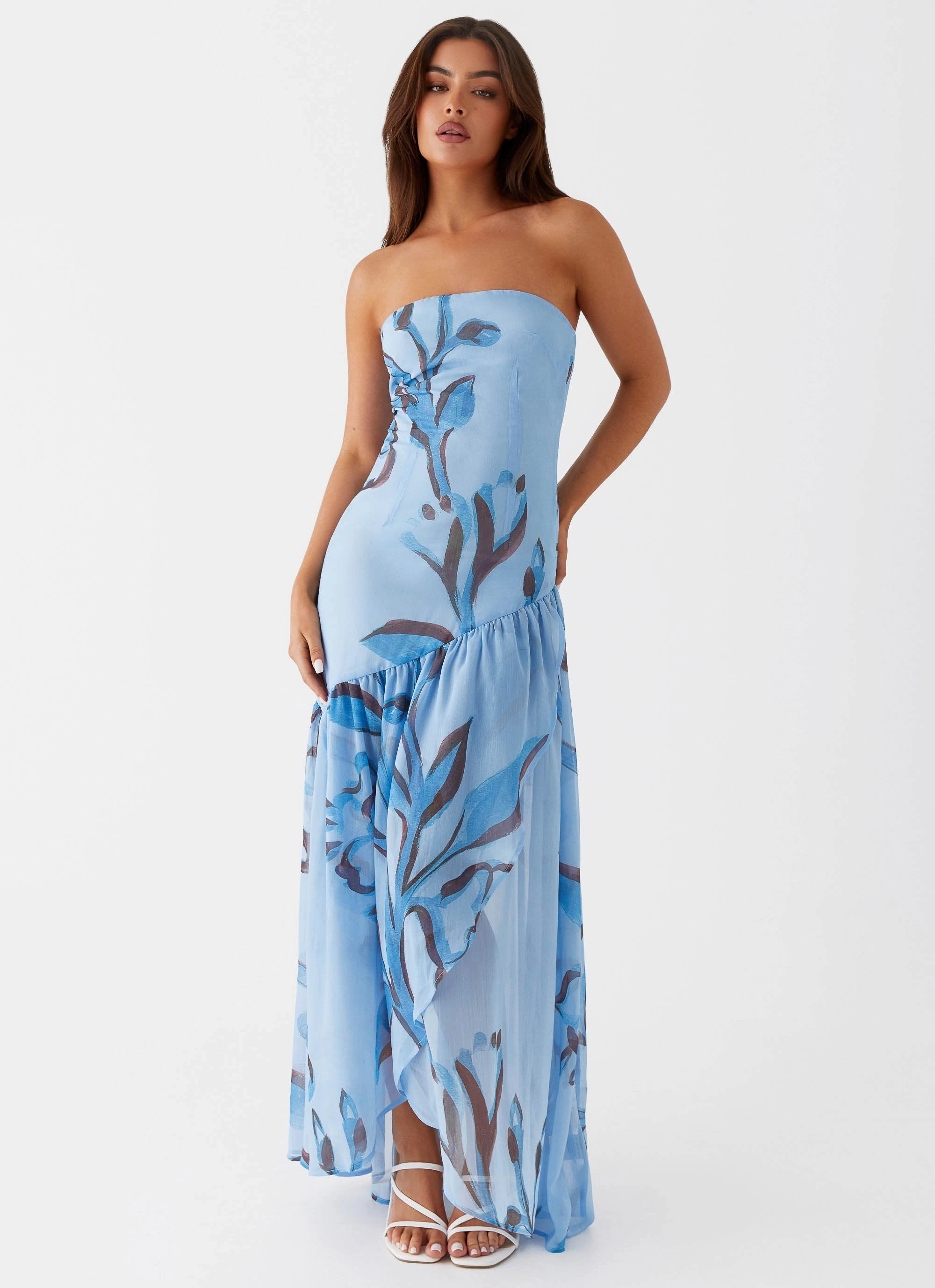 Solaris Strapless Maxi Dress - Blue Floral Noble Glow Back-Pocket